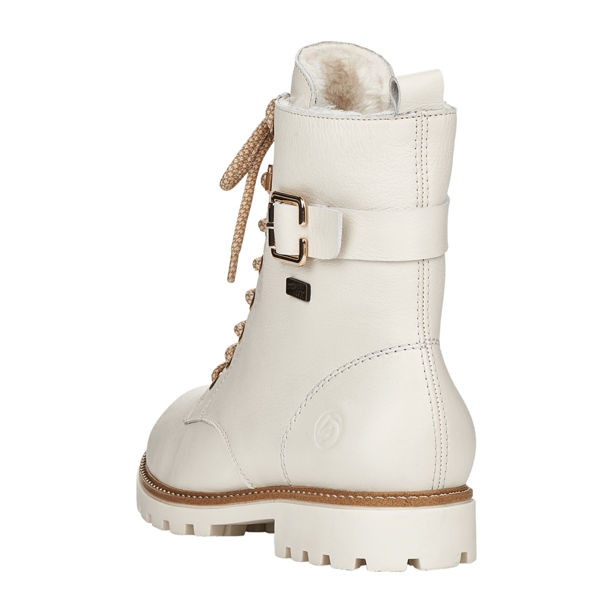 Remonte Women's White Ankle Boots with Zip Lace Combo and Wool Lining