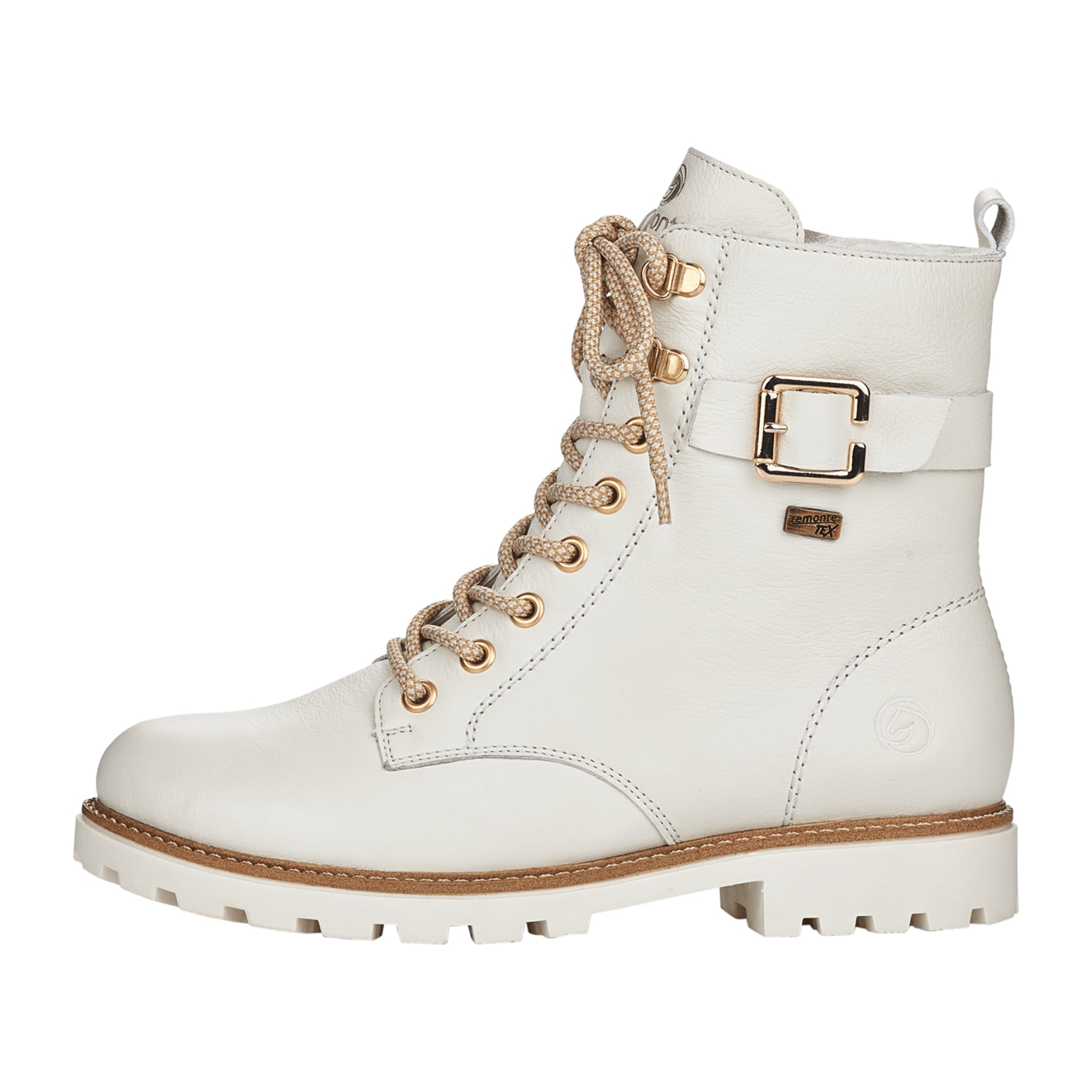 Remonte Women's White Ankle Boots with Zip Lace Combo and Wool Lining