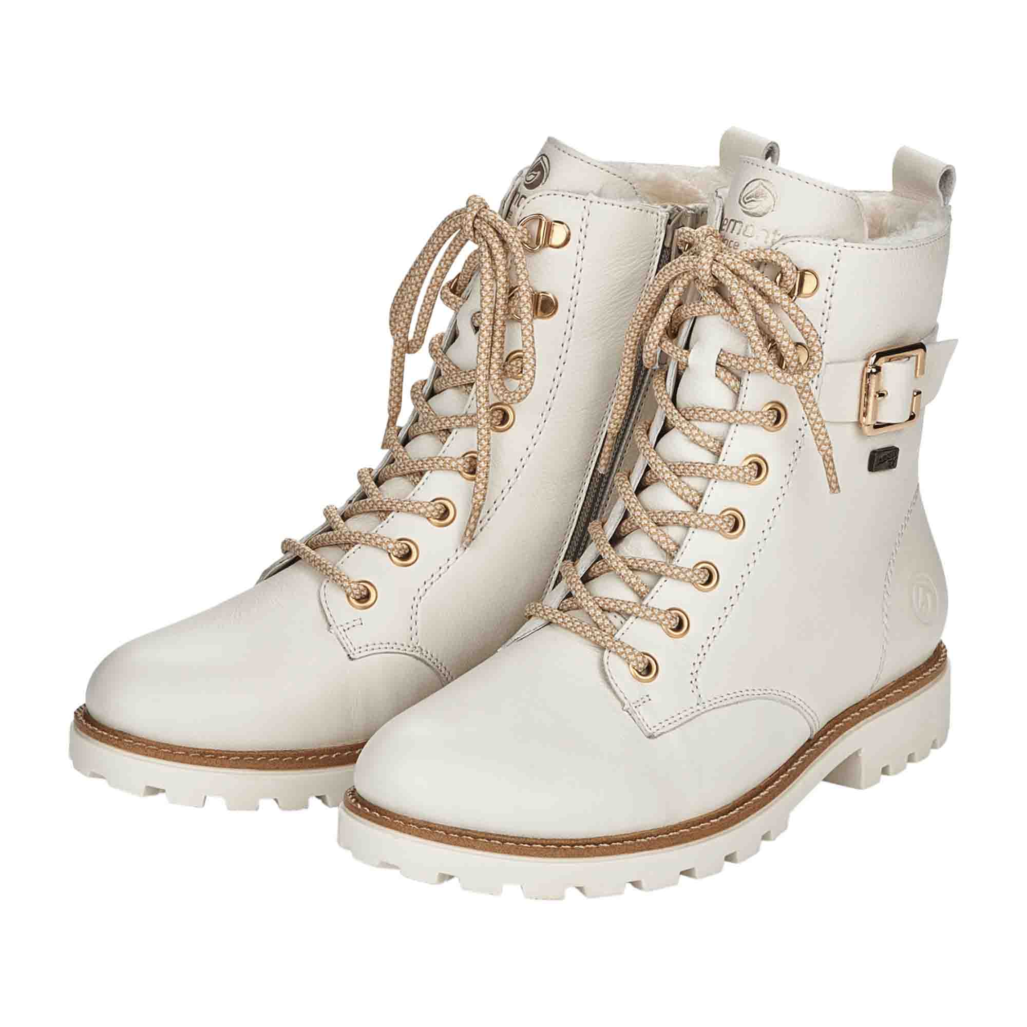 Remonte Women's White Ankle Boots with Zip Lace Combo and Wool Lining