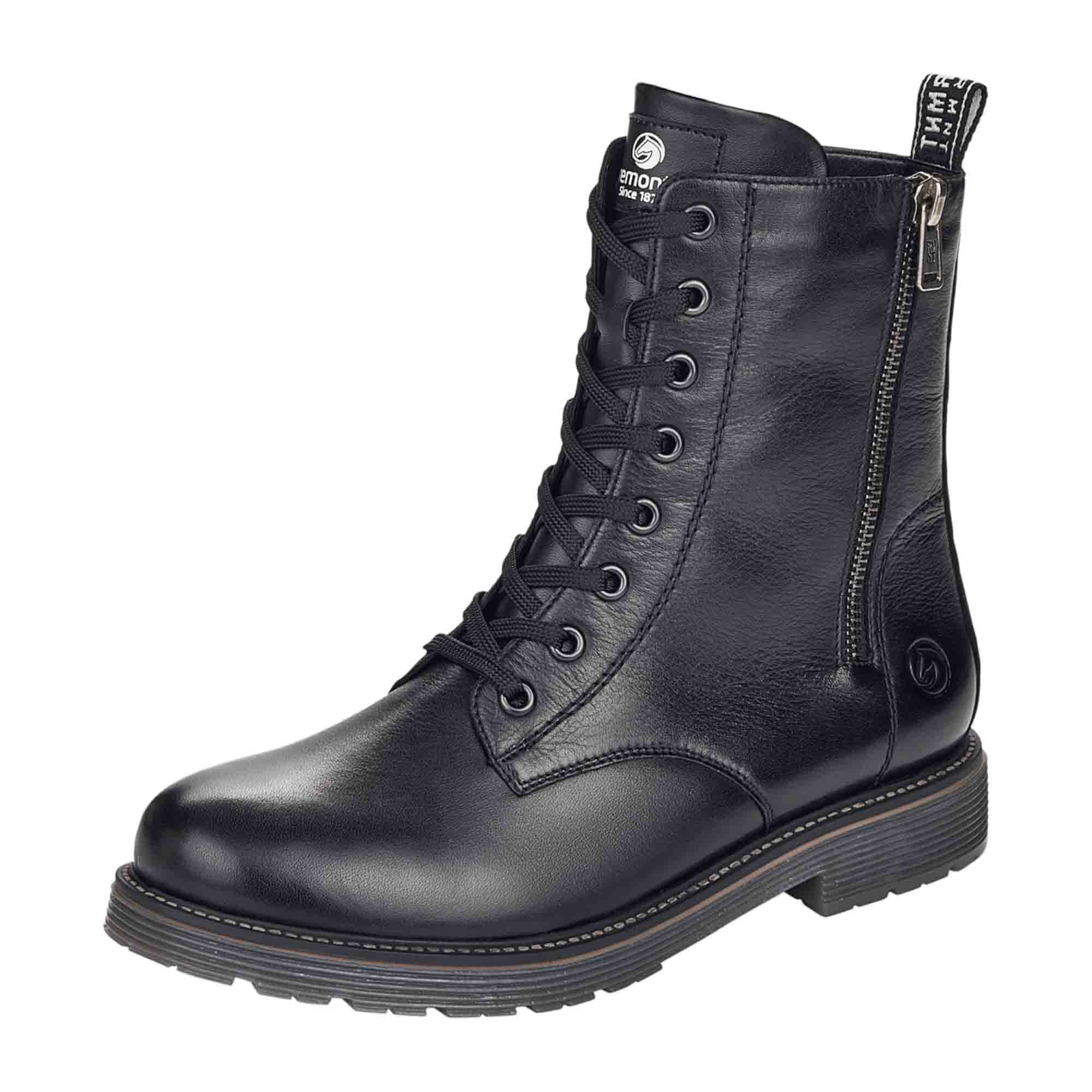 Remonte Women's Black Leather Ankle Boots with Zip and Wool Lining - Bartel-Shop