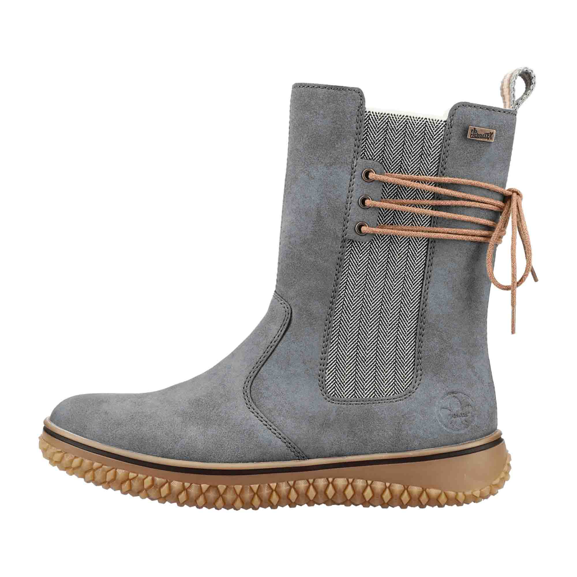 Rieker Women's Blue Chelsea Boots with Zipper and Faux Fur Lining