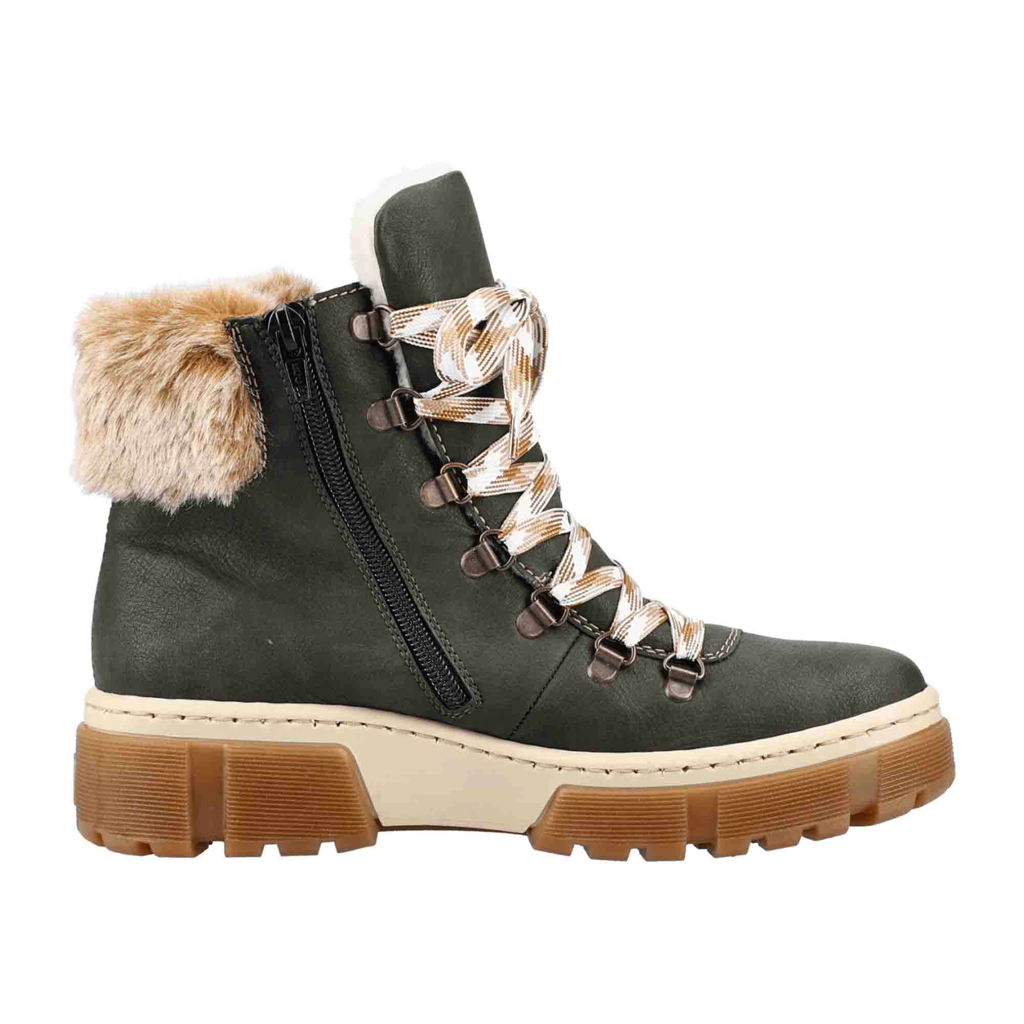 Rieker Women's Green Lace-Up Ankle Boots with Warm Lining