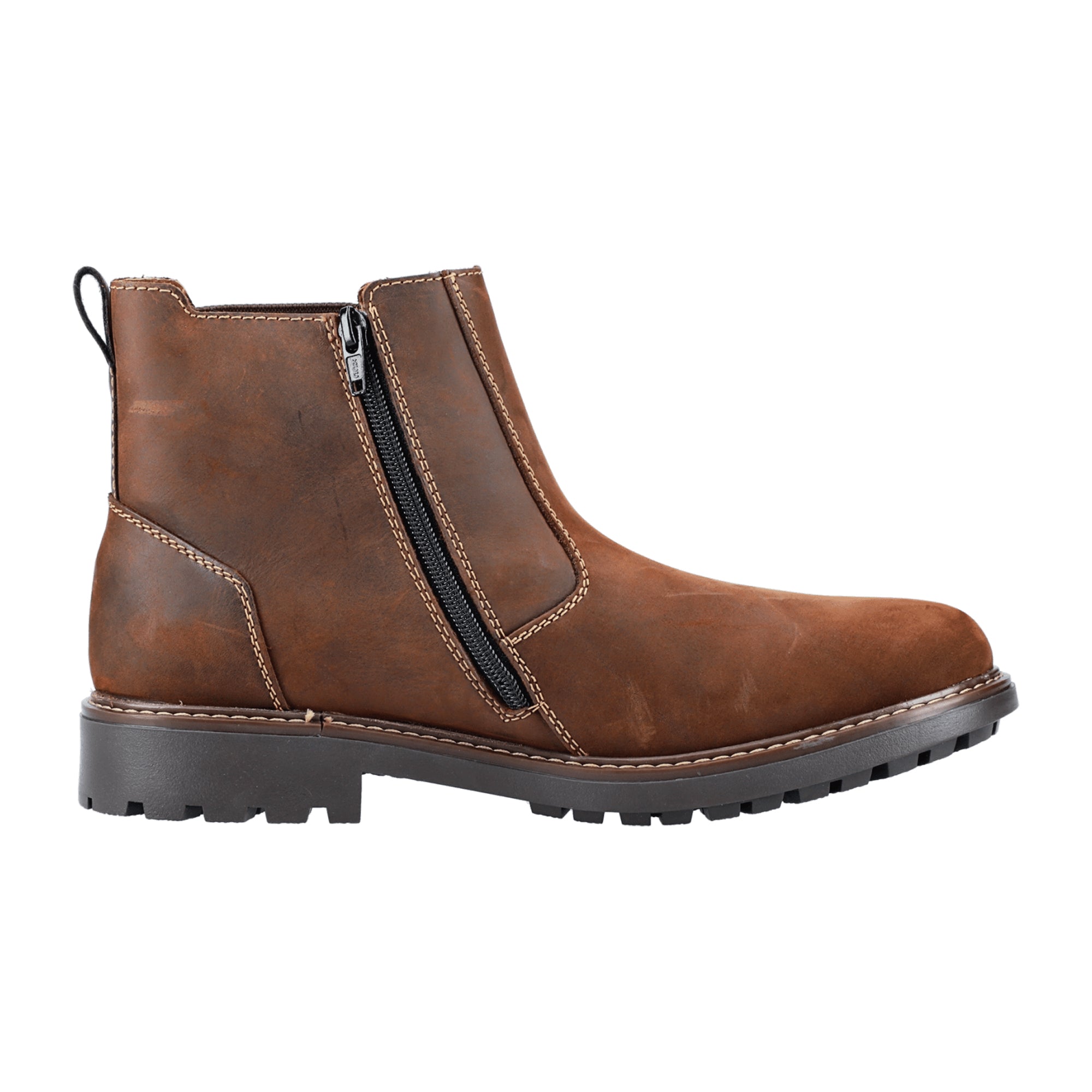 Rieker Men's Brown Slip-On Boots with Warm Lining and Zipper for Winter