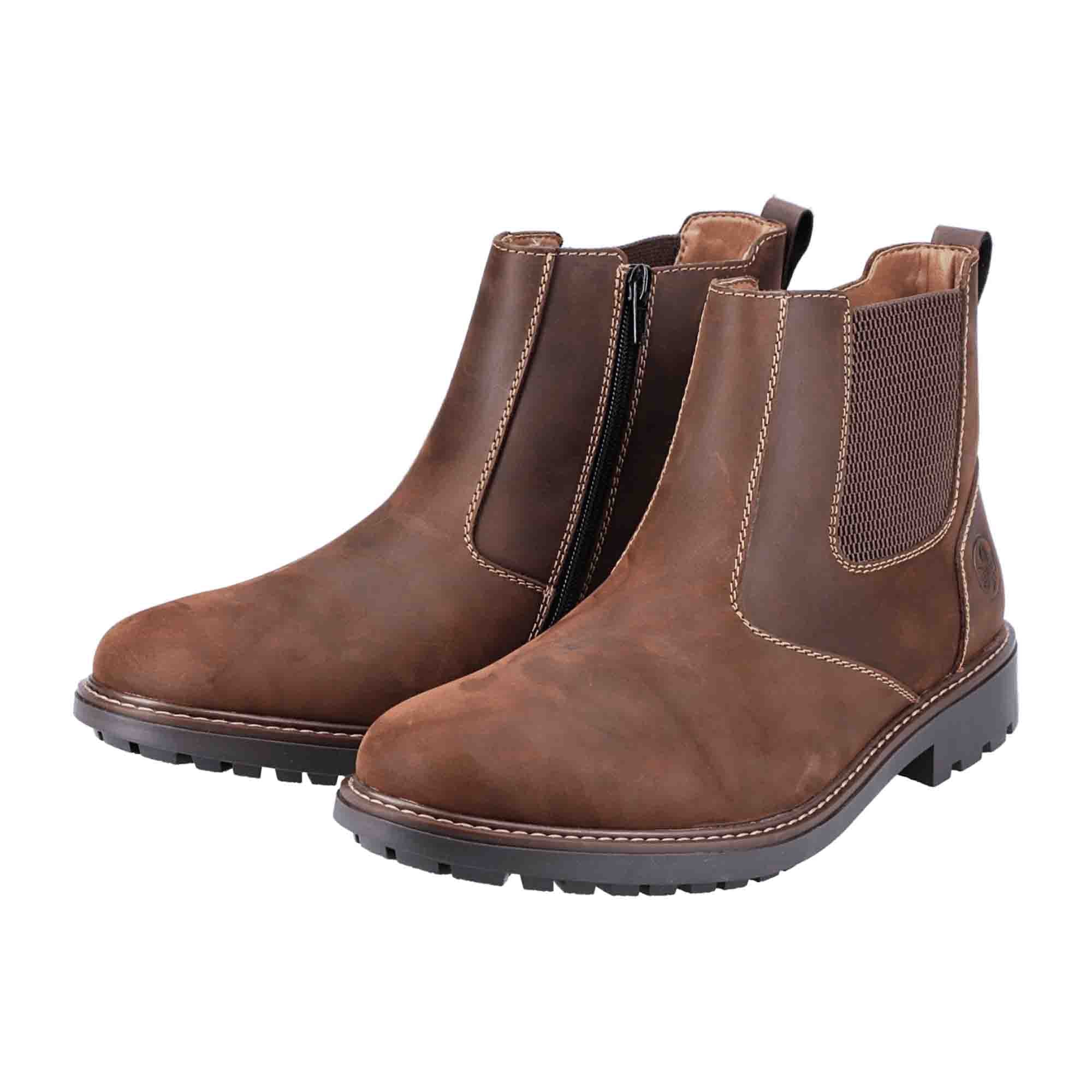 Rieker Men's Brown Slip-On Boots with Warm Lining and Zipper for Winter