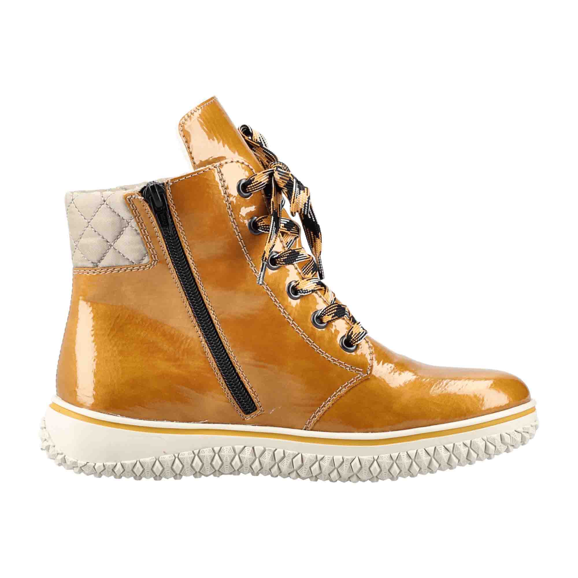 Rieker Women's Yellow Lace-Up Ankle Boots with Warm Lining Synthetic Leather