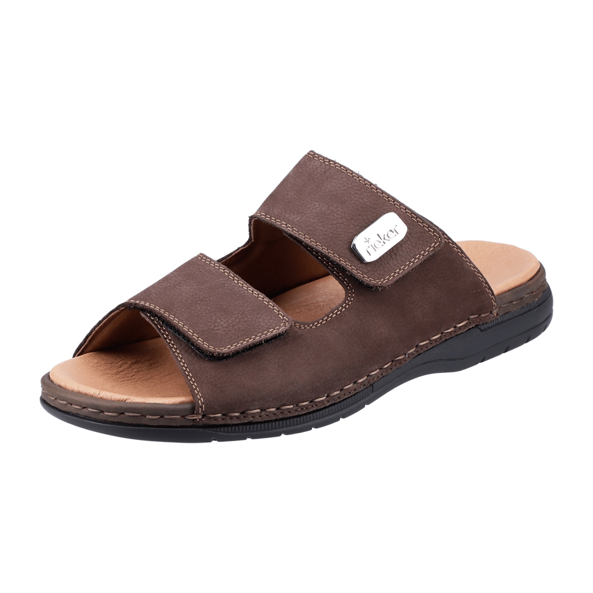 Rieker Men's Brown Sandals Comfortable Leather with Velcro Fastening and Cushioned Sole