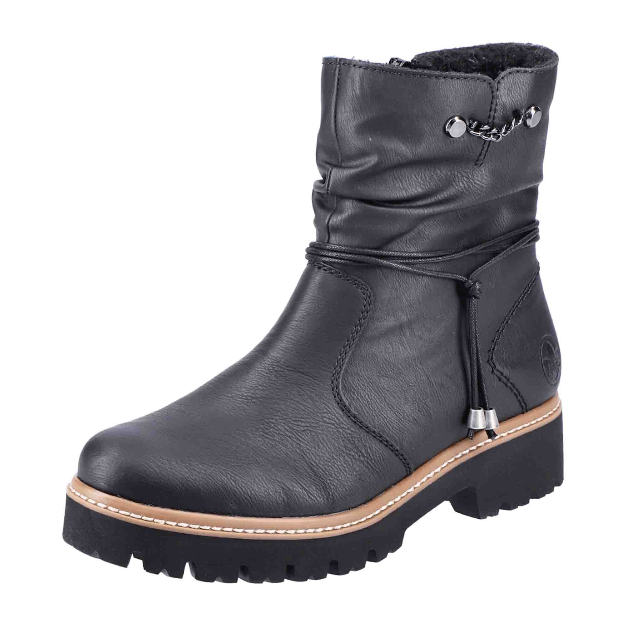 Rieker Women's Black Ankle Boots with Side Zipper and Warm Lining
