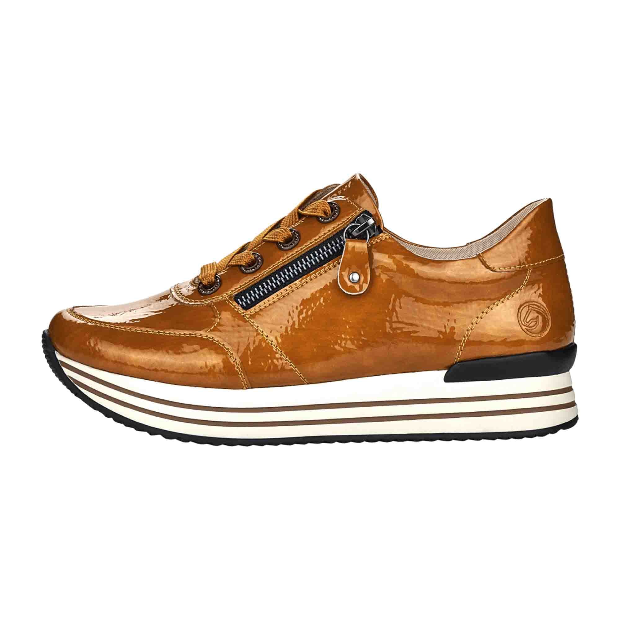 Remonte Women's Orange Sneakers with Zip Lace Combo and Thick White Sole