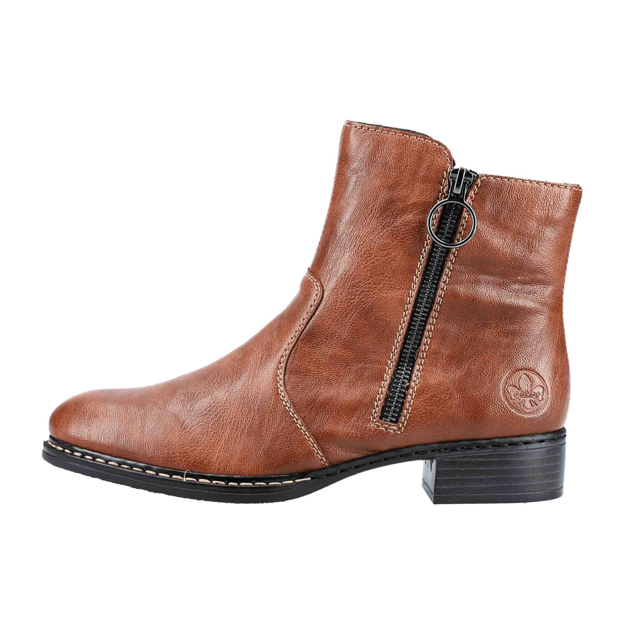 Rieker Women's Brown Mid-Calf Boots with Zipper and Shock-Absorbing Sole - Bartel-Shop