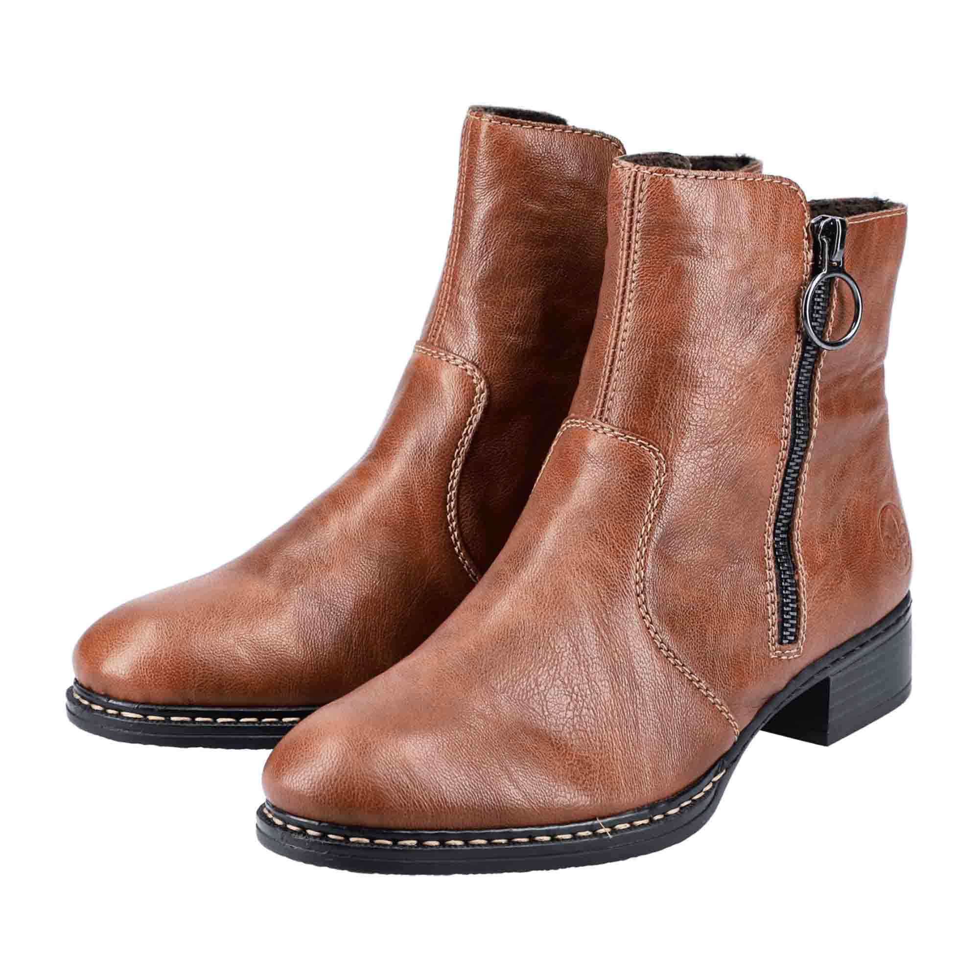 Rieker Women's Brown Mid-Calf Boots with Zipper and Shock-Absorbing Sole - Bartel-Shop