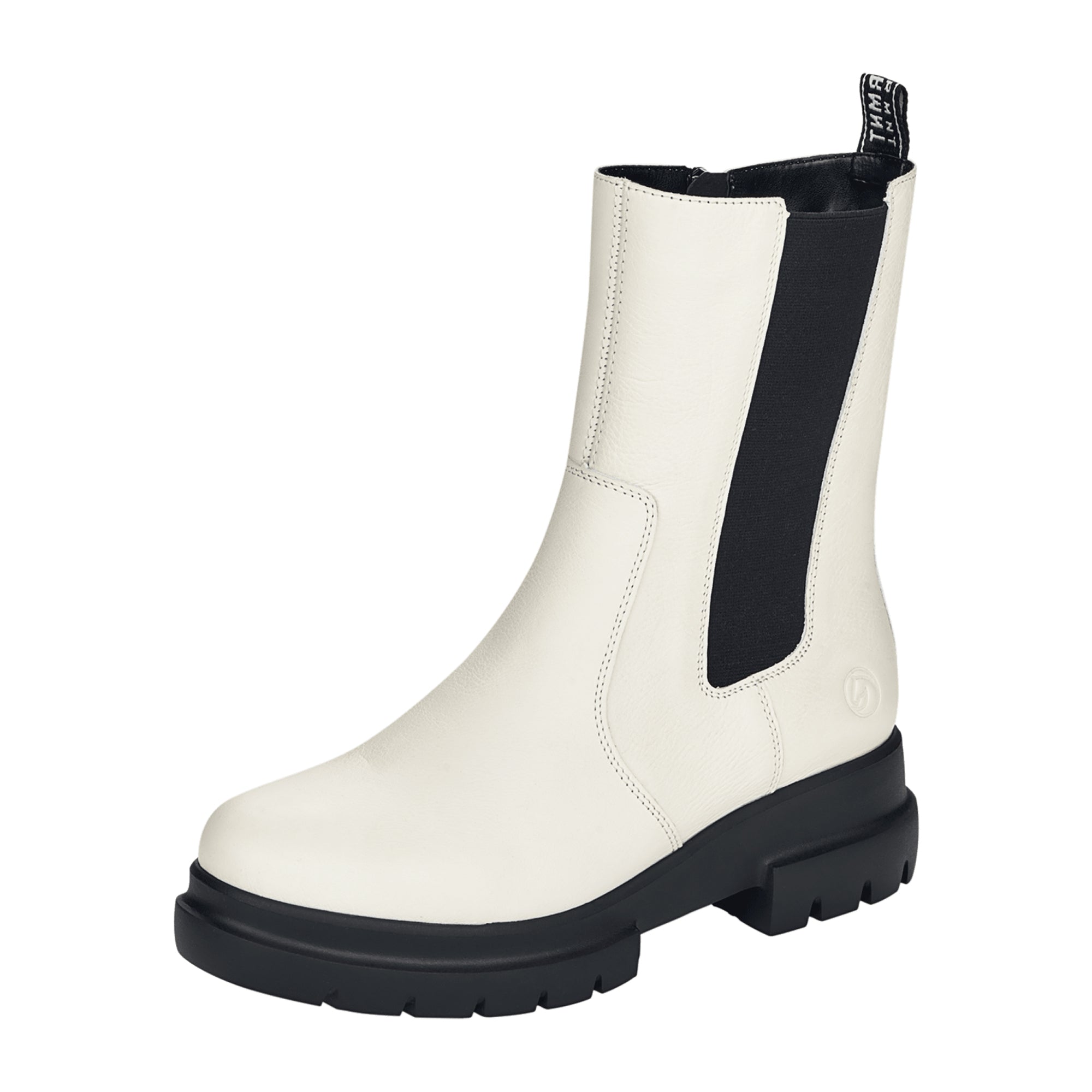 White Remonte Women's Leather Boots with Removable Insole and Block Heel