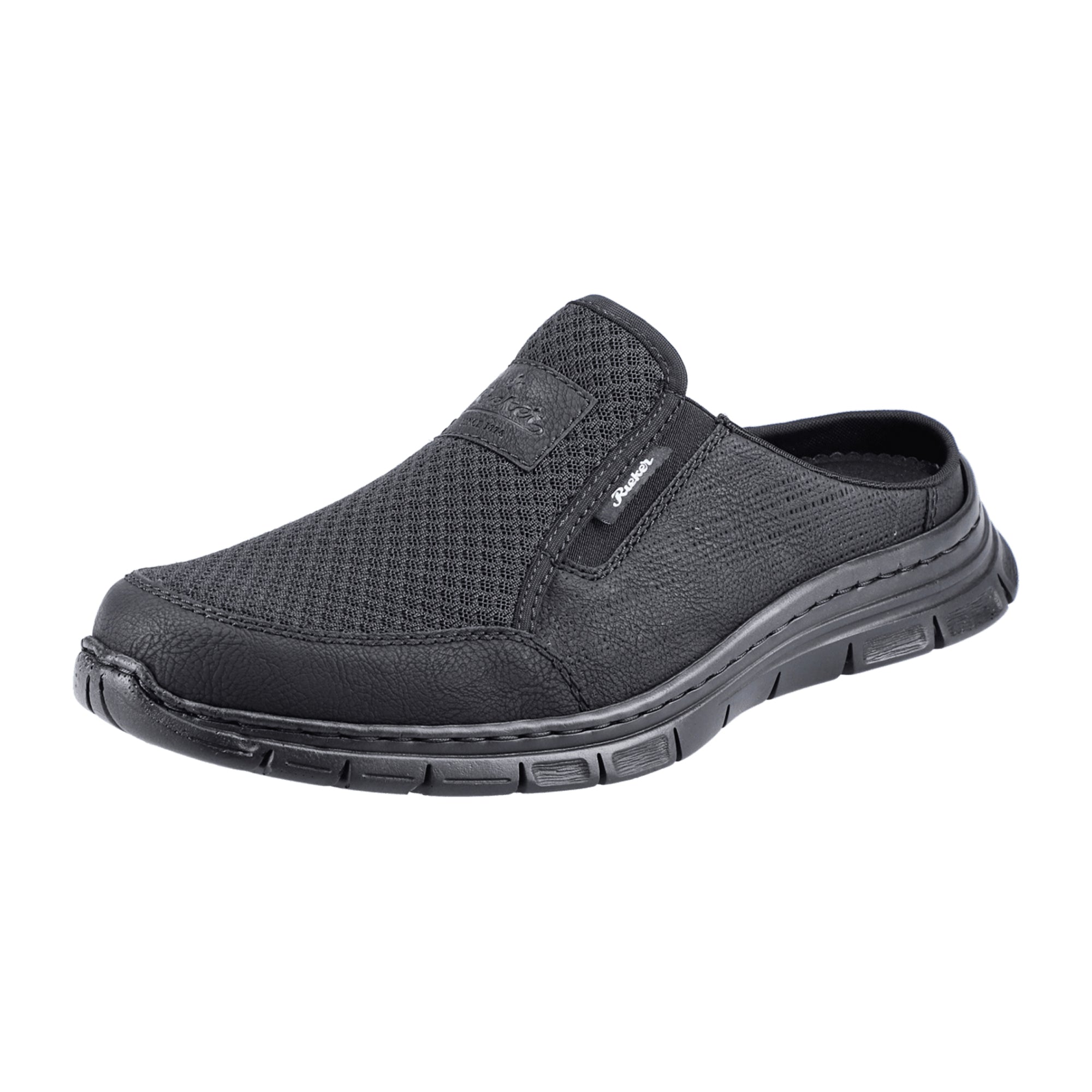 Rieker Men's Derby Clogs in Black with Shock Absorbing Sole for Comfort