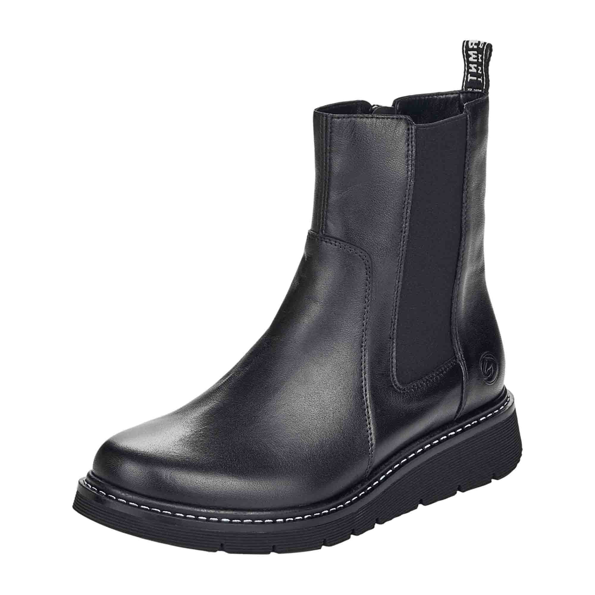 Remonte Women's Black Leather Chelsea Boots with Zipper and Stretch Panel