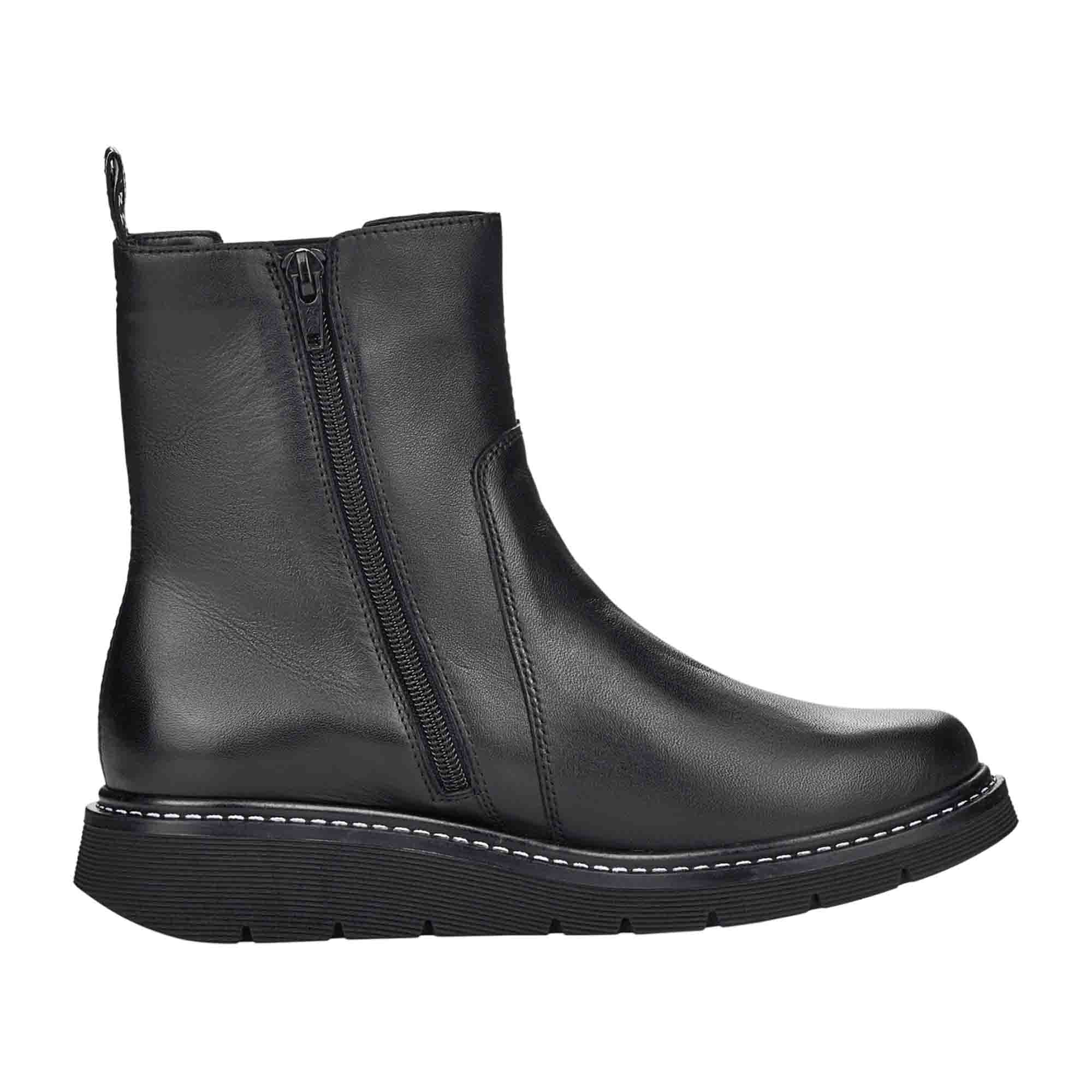 Remonte Women's Black Leather Chelsea Boots with Zipper and Stretch Panel