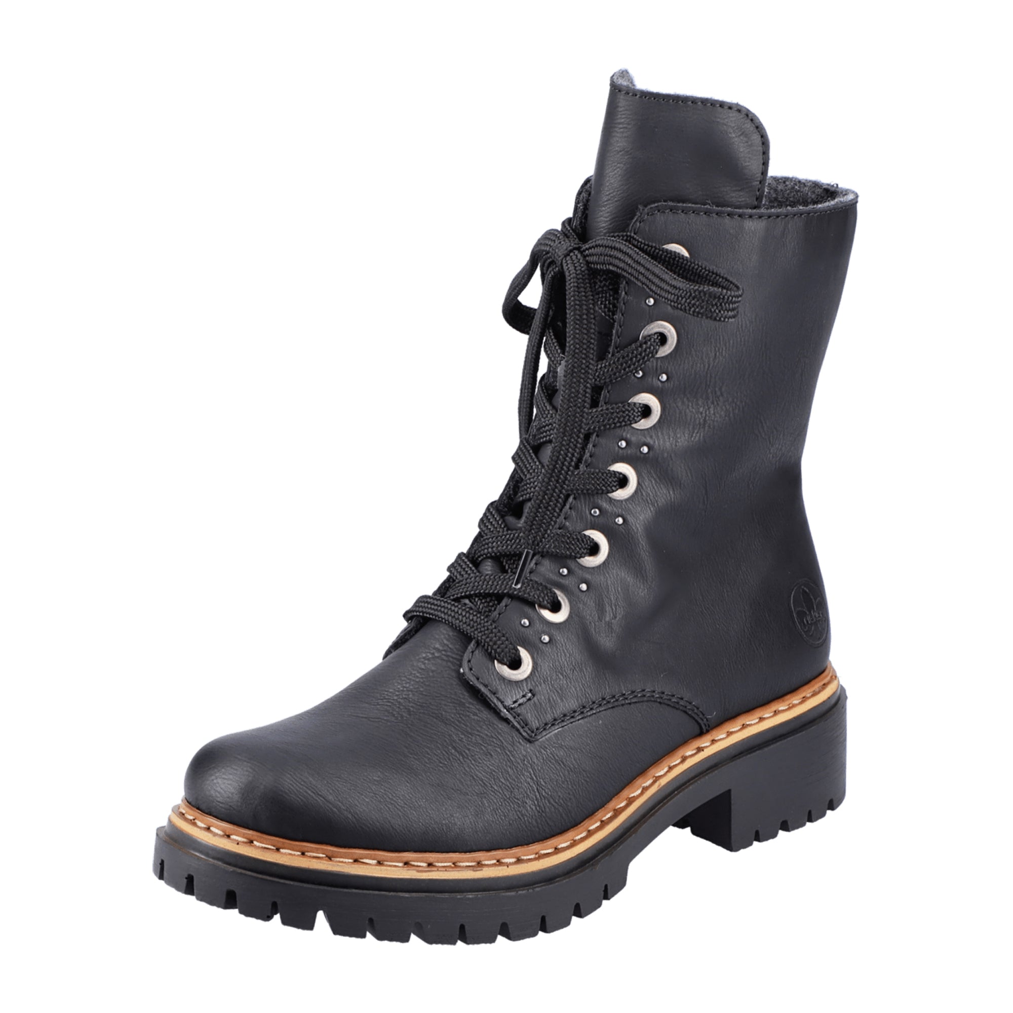 Rieker 72612 Biker Boots for Women Black High Shaft Lace Up and Zipper
