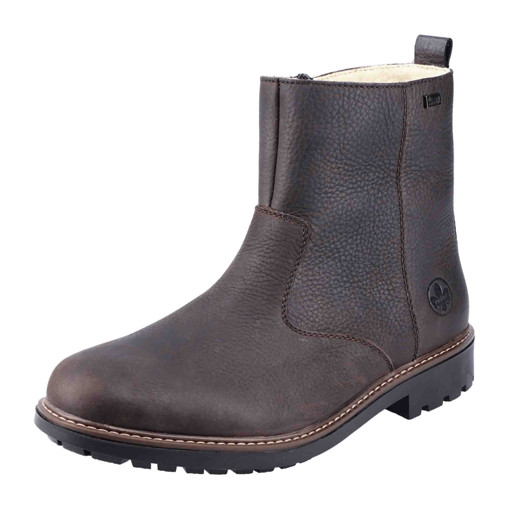 Rieker Men's Dark Brown Boots with Block Heel and Warm Lining for Fall/Winter