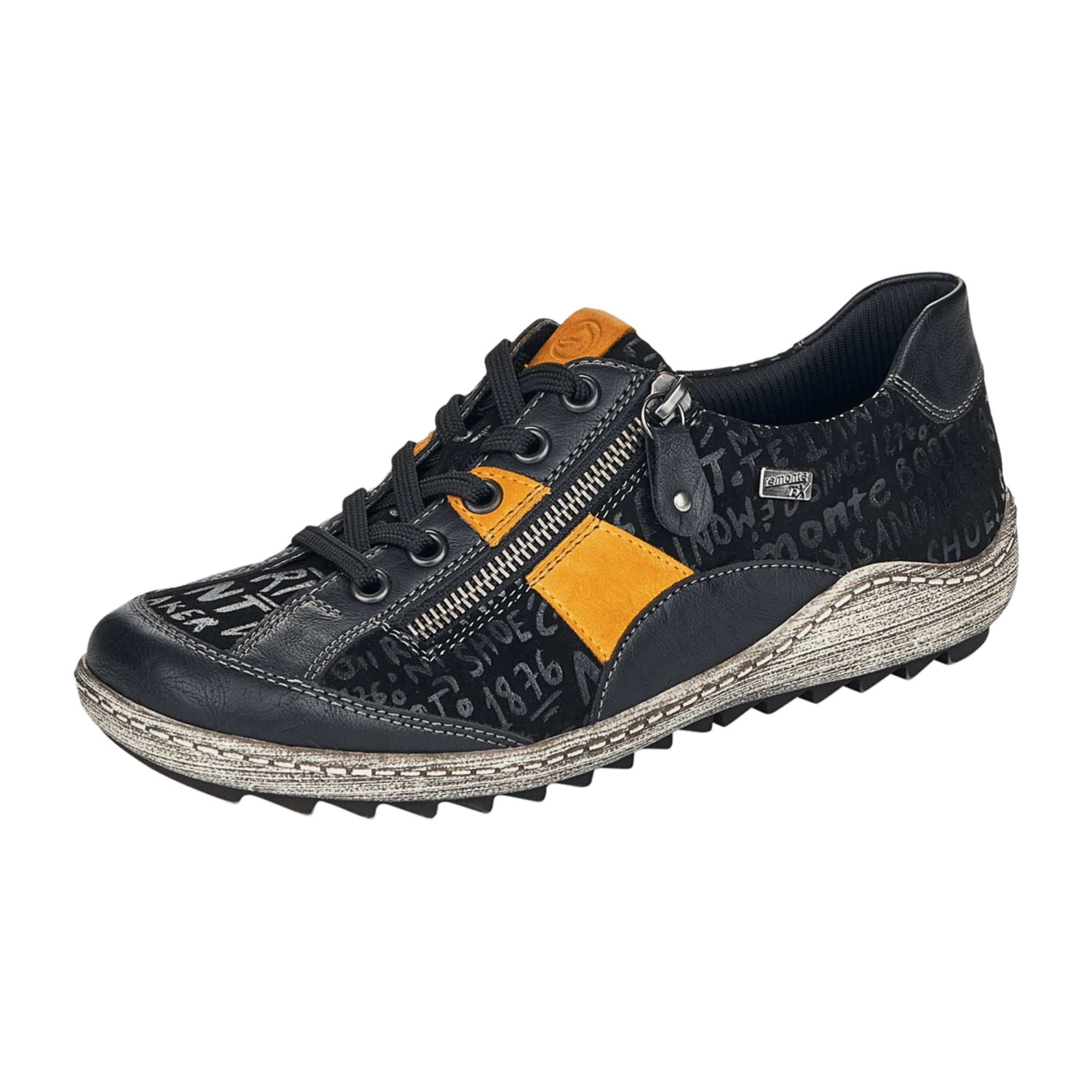 Remonte Women's Black Leather Shoes with Laces and Rubber Sole