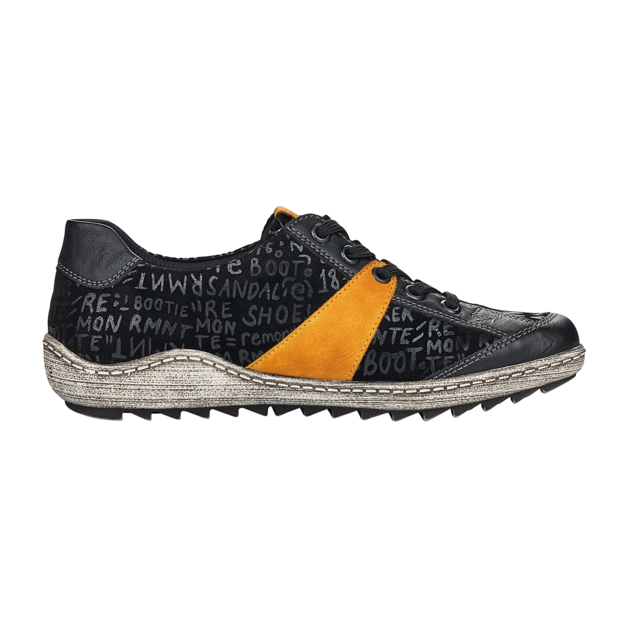 Remonte Women's Black Leather Shoes with Laces and Rubber Sole