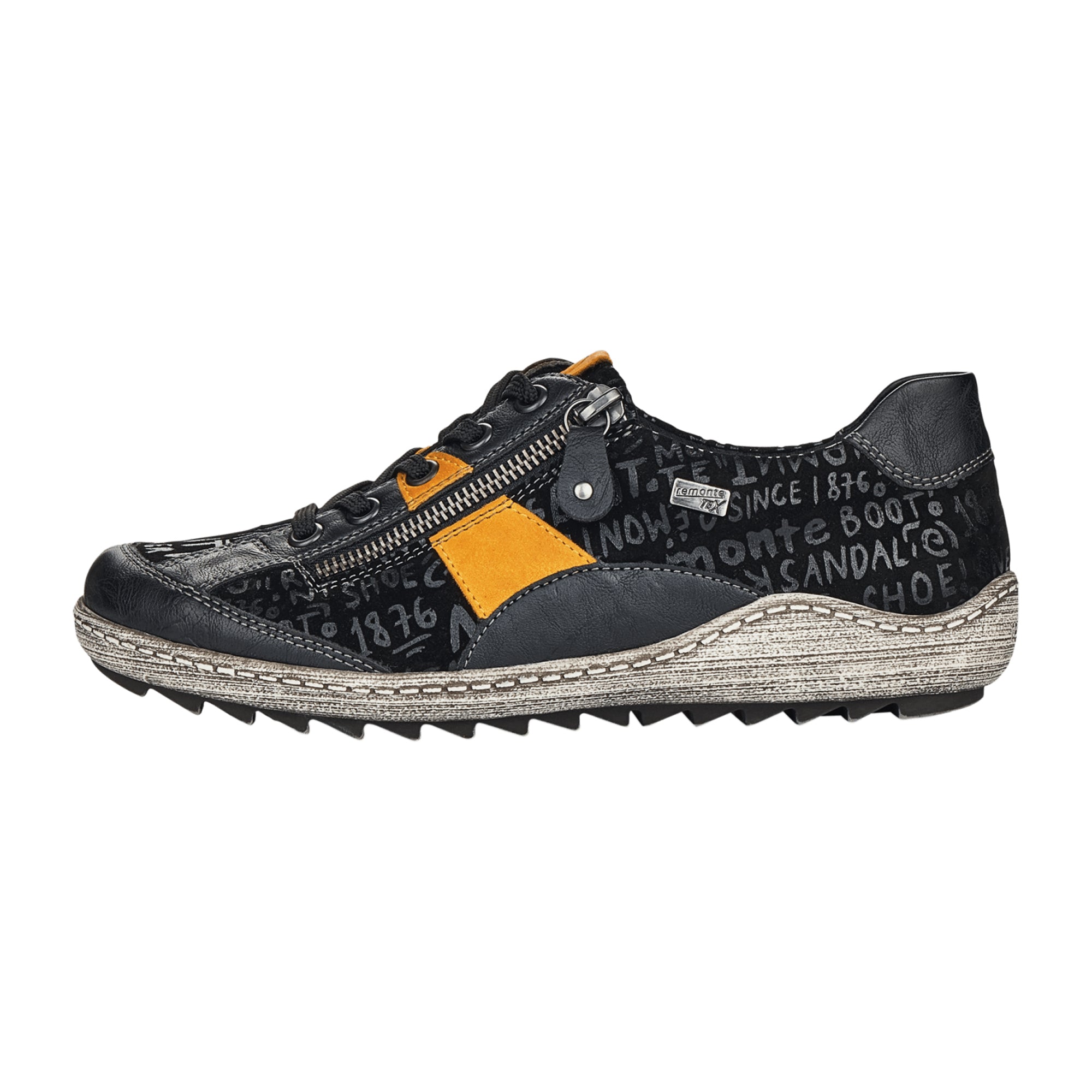 Remonte Women's Black Leather Shoes with Laces and Rubber Sole