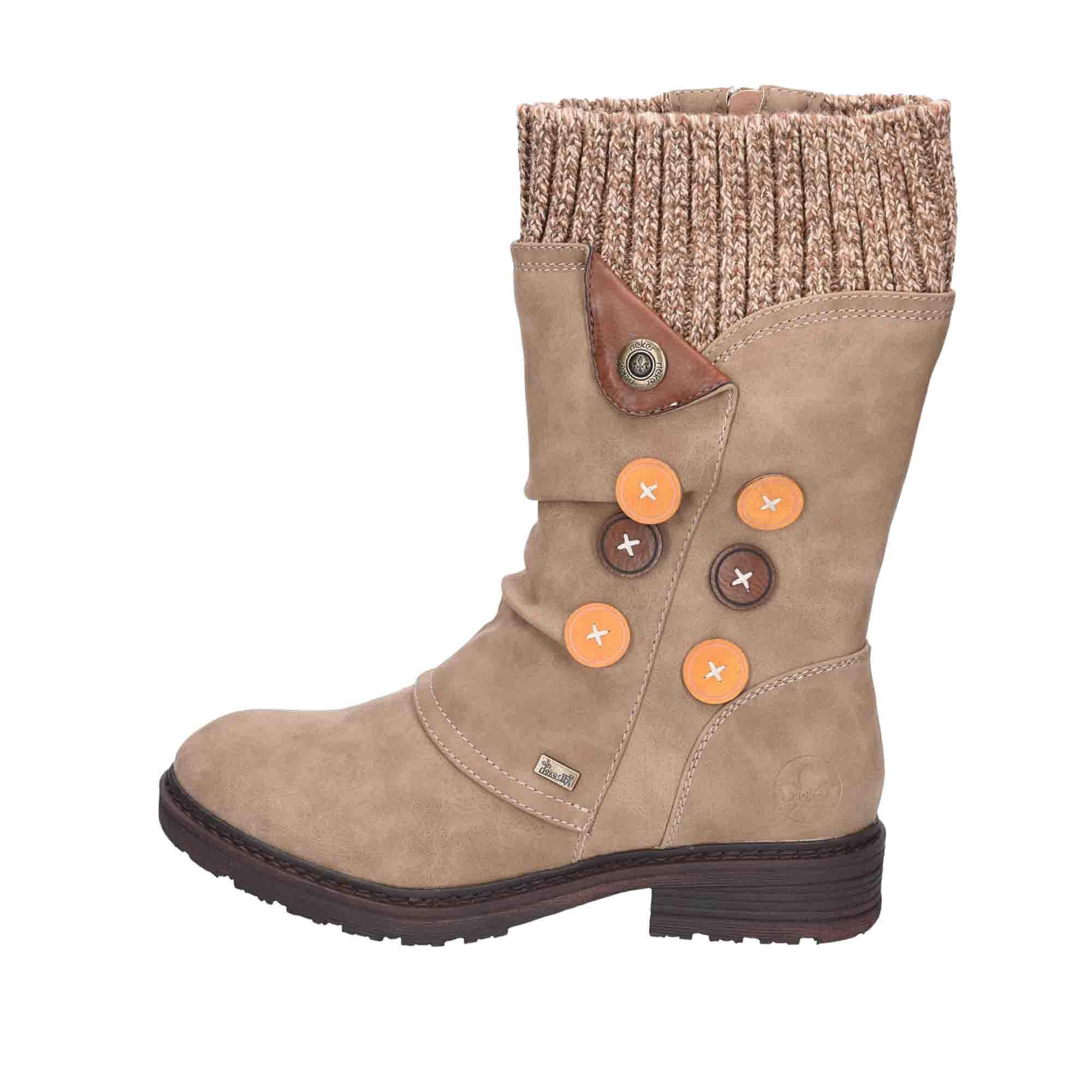 Rieker Women's Beige Ankle Boots with Zipper and Warm Lining