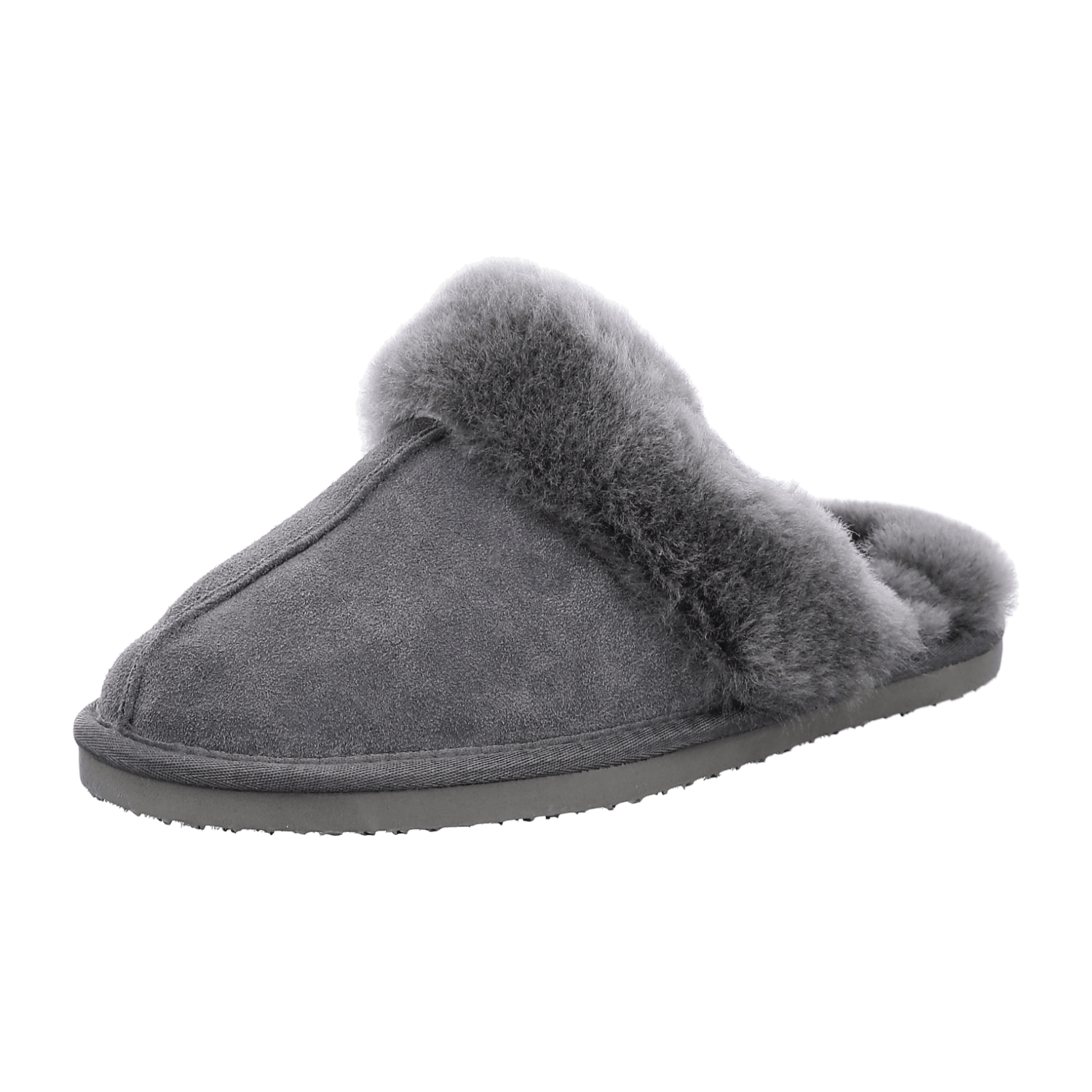 ARA Women's Lambswool Slippers in Grey with Fur Lining and Round Toe