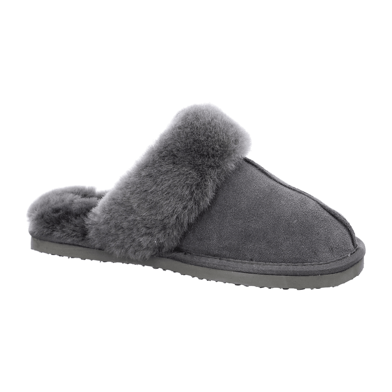 ARA Women's Lambswool Slippers in Grey with Fur Lining and Round Toe