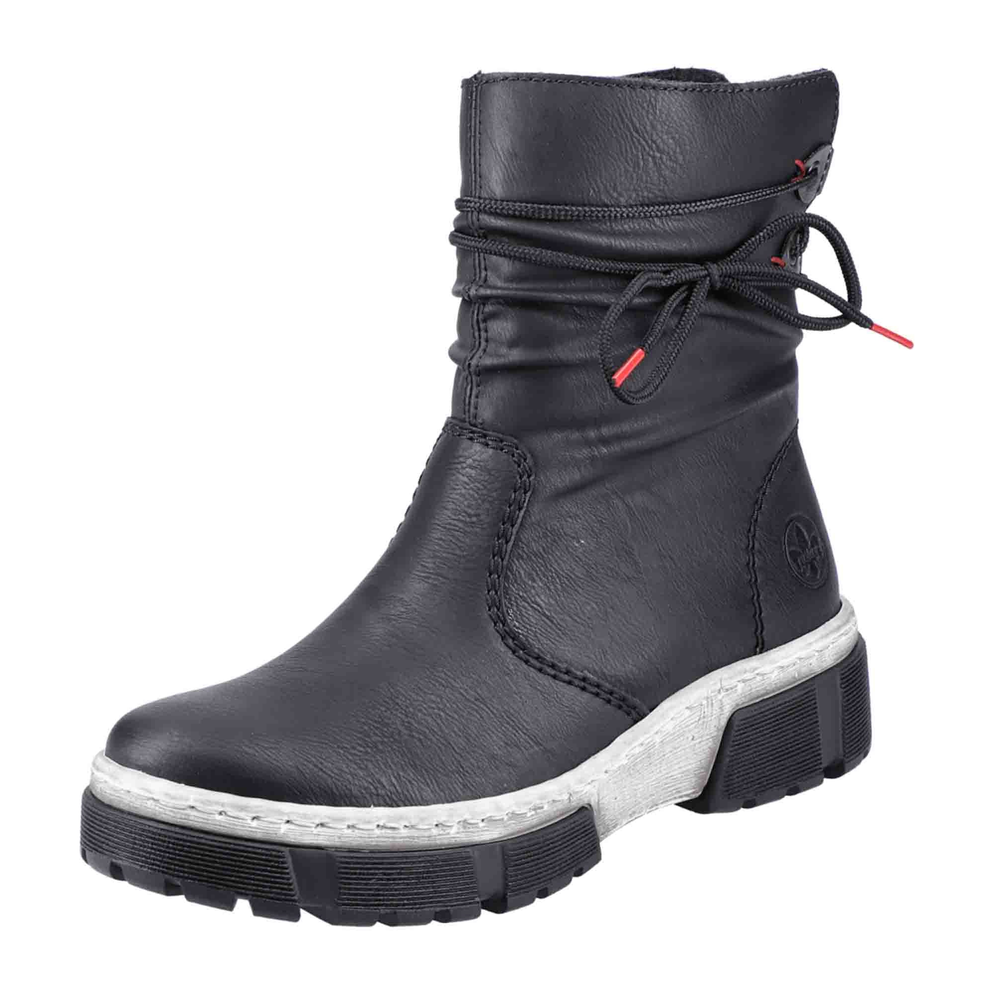 Rieker Women's Black Warm Lined Ankle Boots with Zipper and Pull-On Design