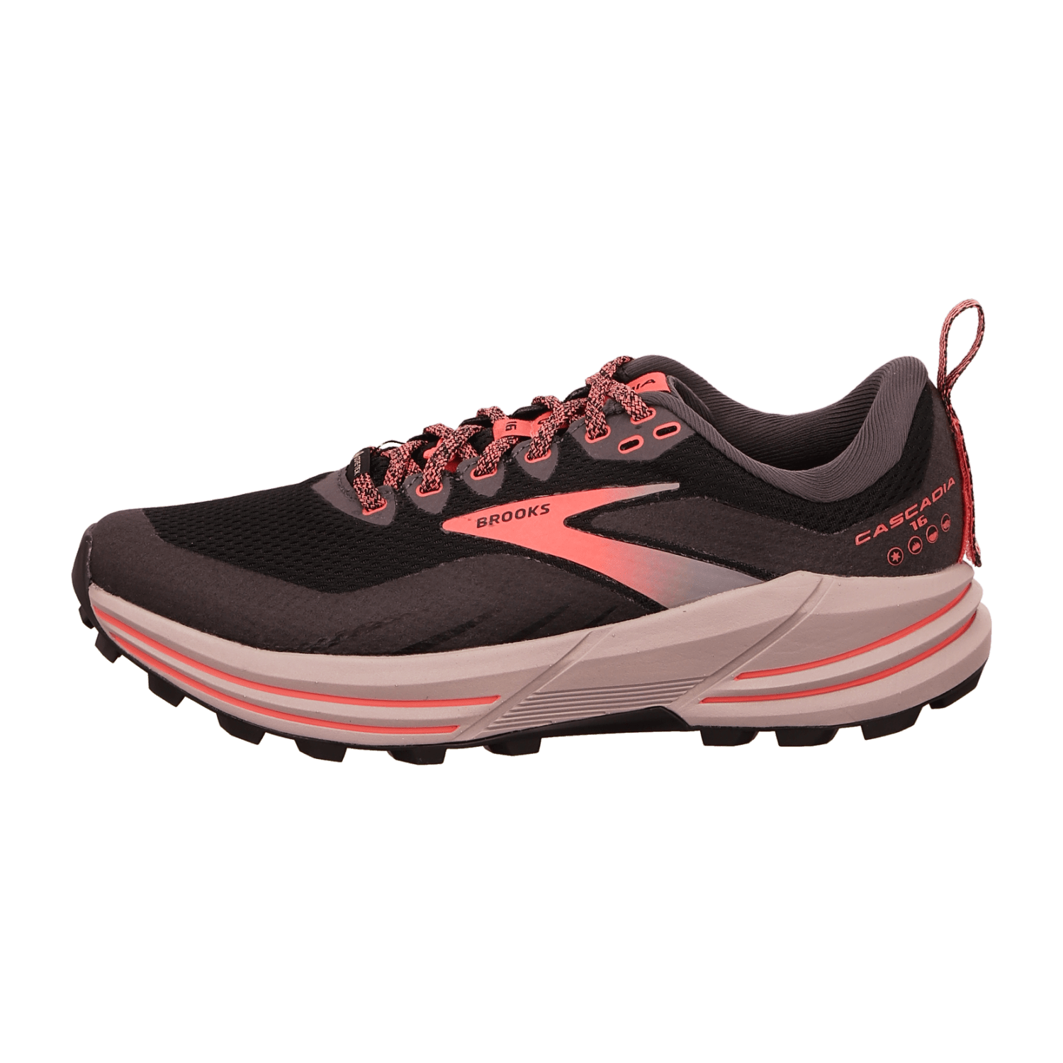 Brooks Cascadia 16 GTX Women's Waterproof Trail Running Shoes with Gore-Tex, Blackened Pearl Coral