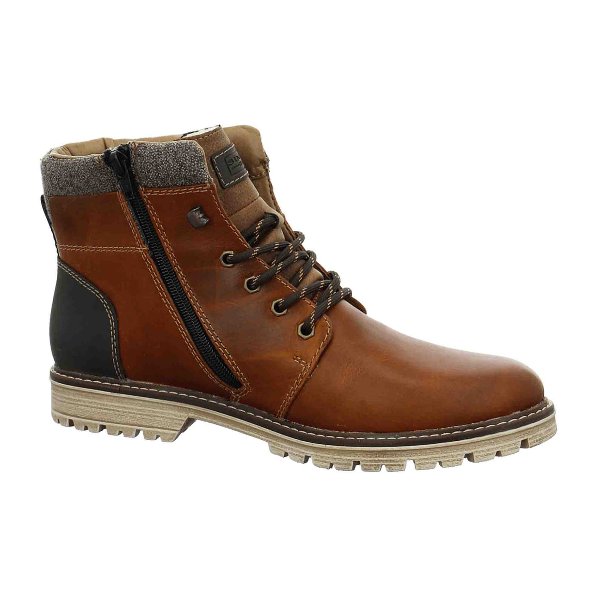 Rieker Men's Brown Leather Ankle Boots with Wool Lining and Zip Closure - Bartel-Shop