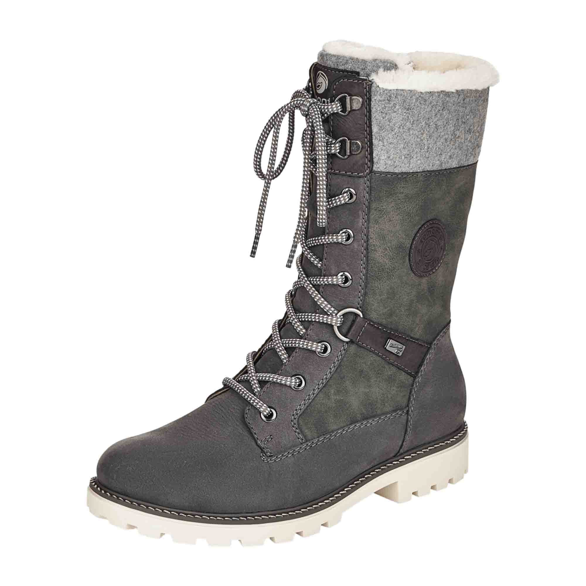 Remonte D8474-45 Grey Leather Boots for Women with Warm Wool Lining and Zip
