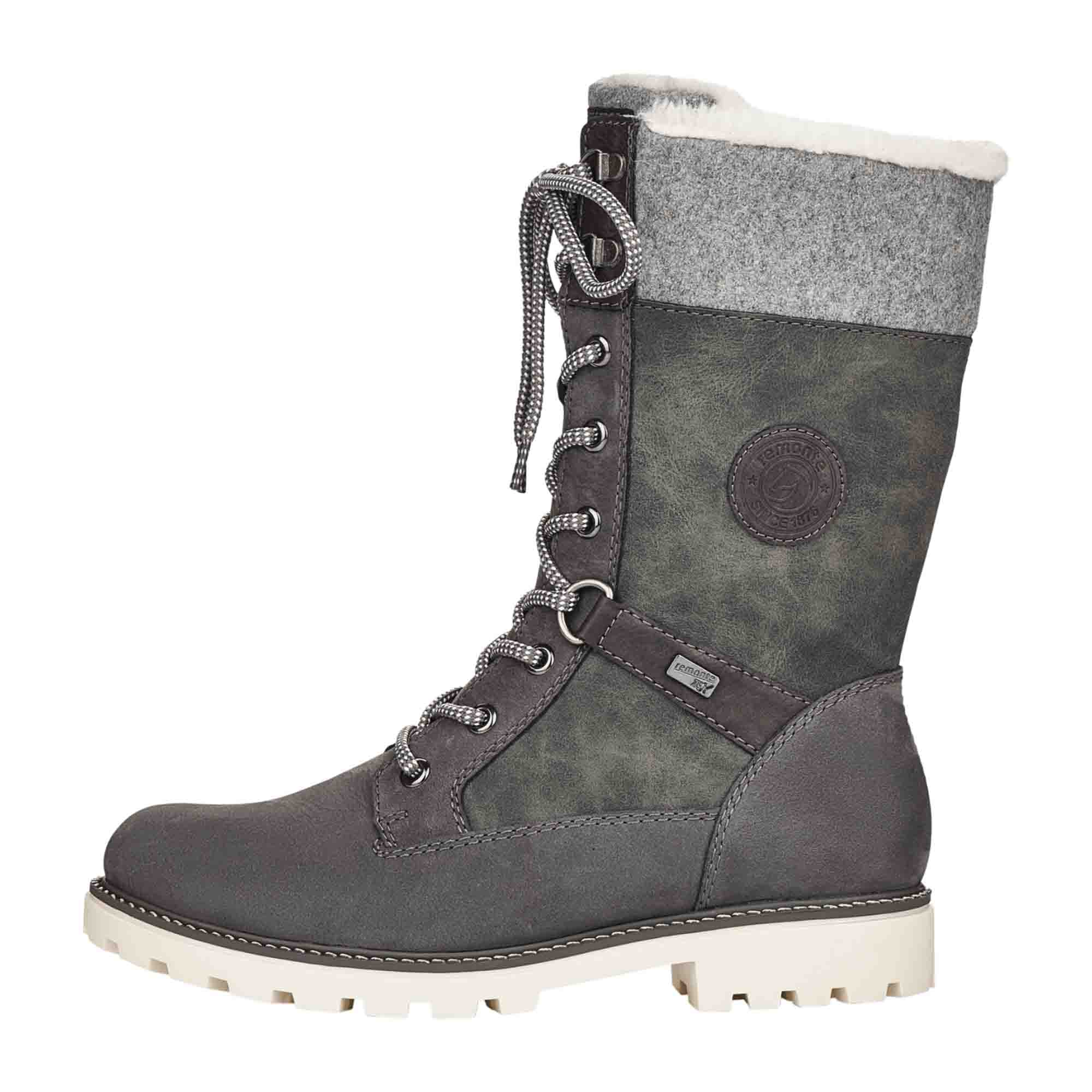 Remonte D8474-45 Grey Leather Boots for Women with Warm Wool Lining and Zip - Bartel-Shop