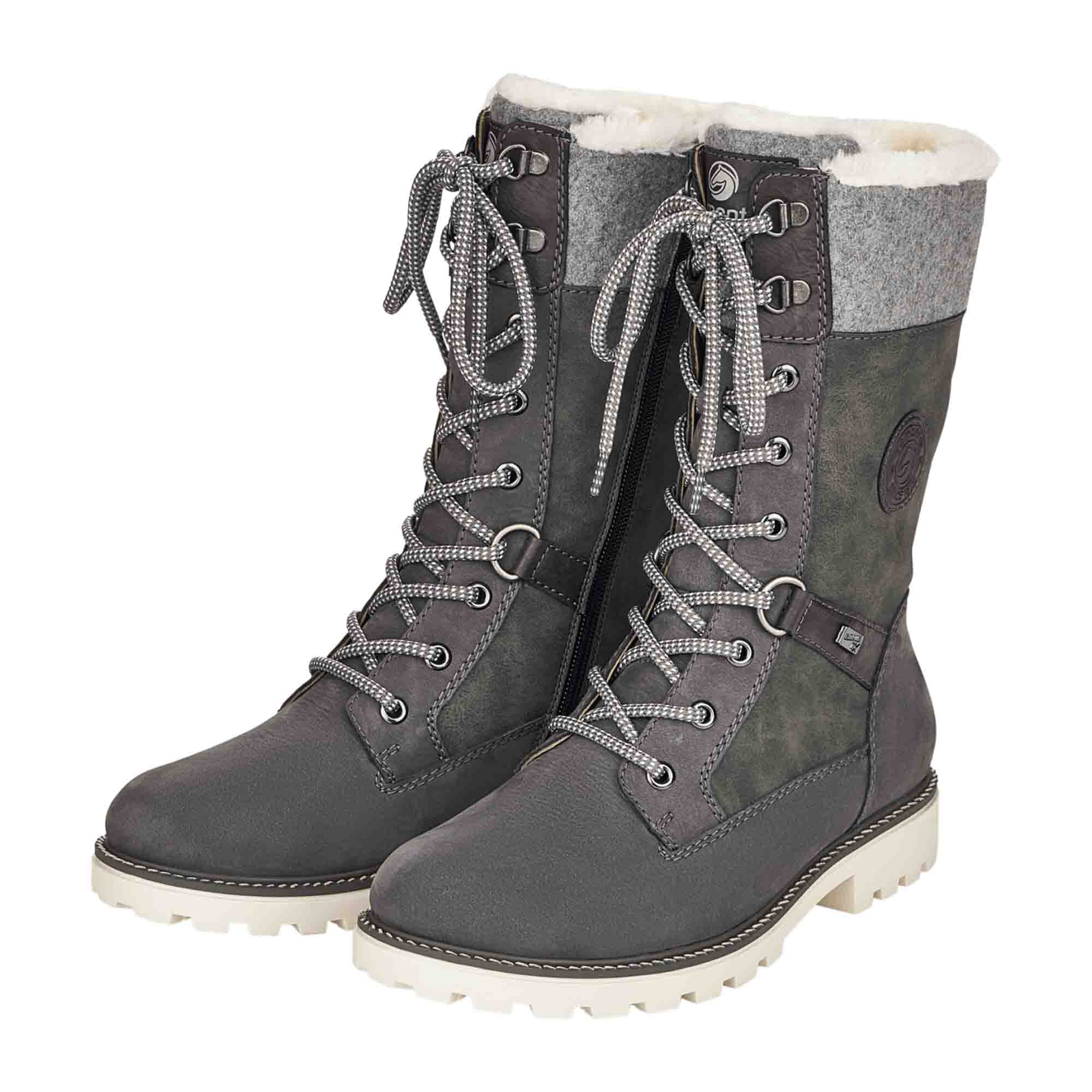Remonte D8474-45 Grey Leather Boots for Women with Warm Wool Lining and Zip - Bartel-Shop