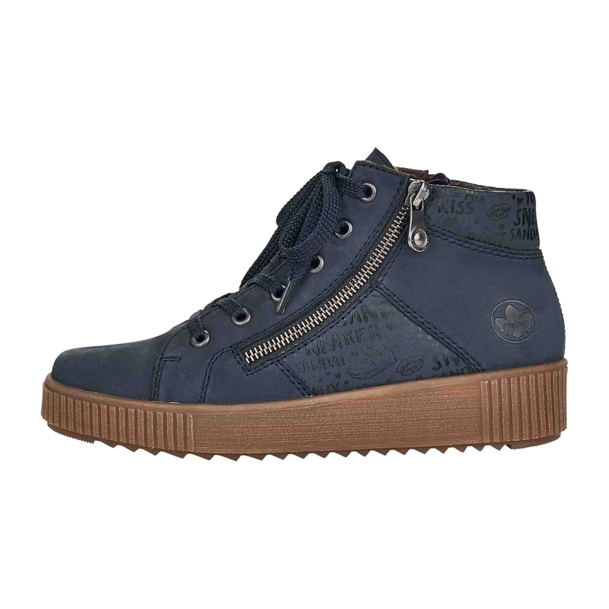 Rieker Women's Lace-Up Boots Blue Fall Winter Fashion Comfortable Footwear