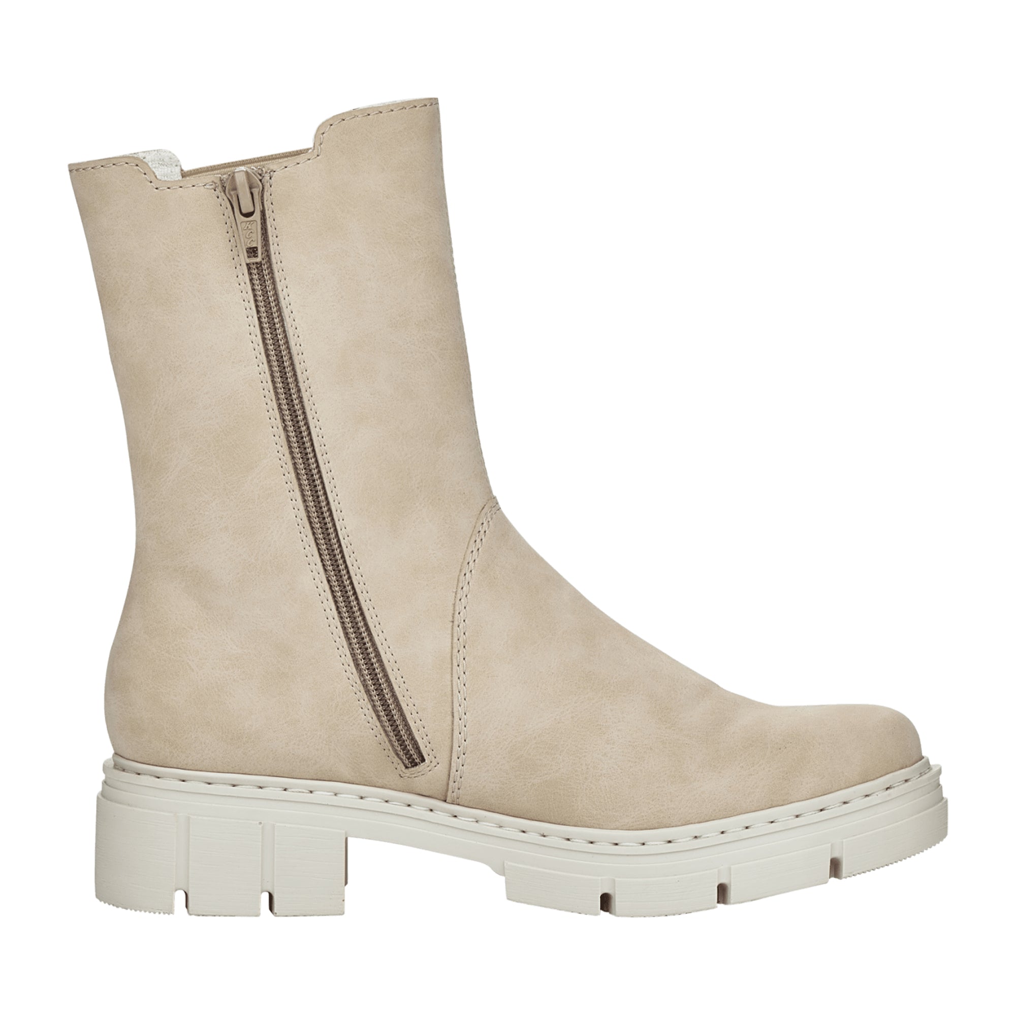 Rieker Women's Beige Ankle Boots with Zipper and Cold Lining for Winter