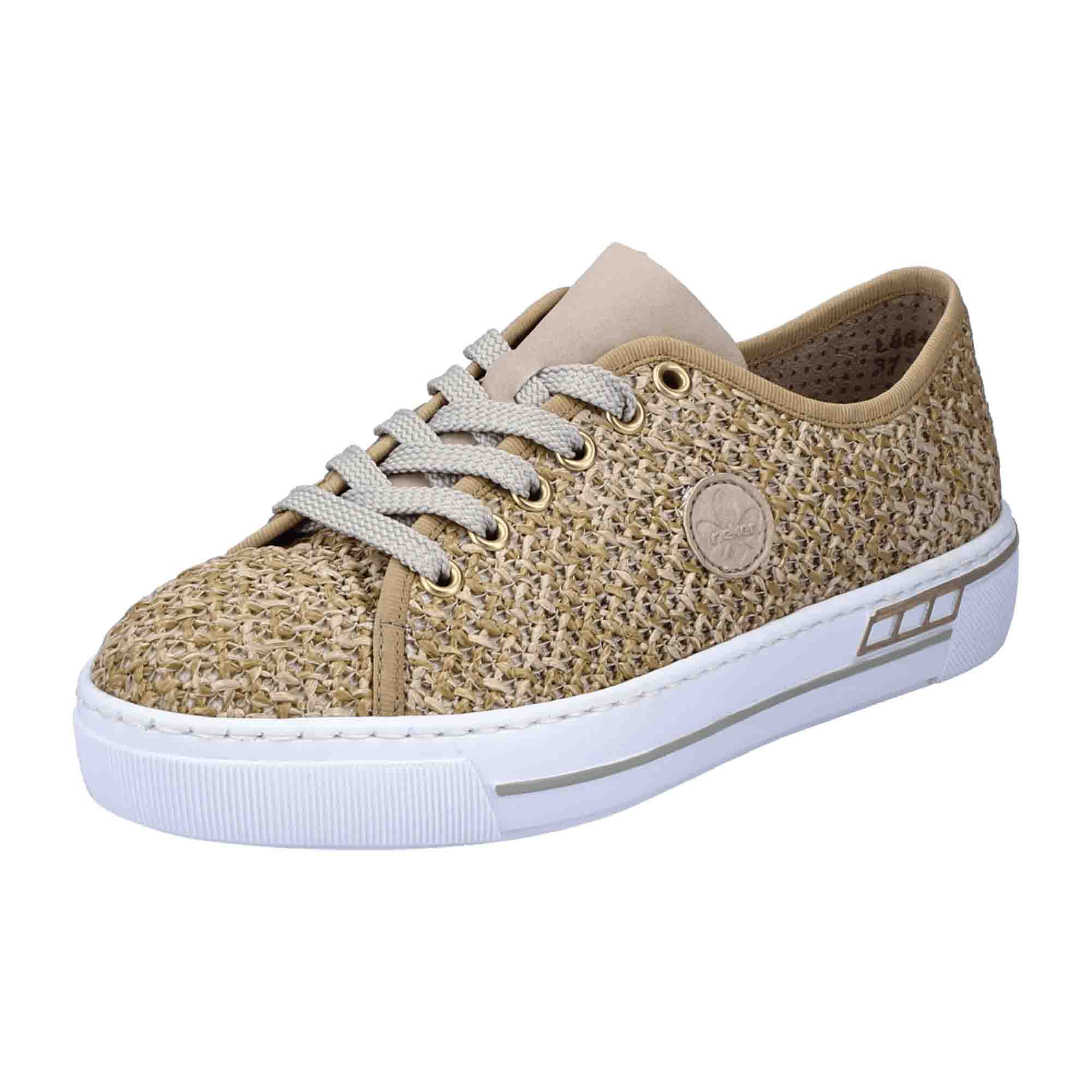 Rieker FSK Beige Women's Lace-Up Casual Shoes with Round Toe and 3.5cm Heel
