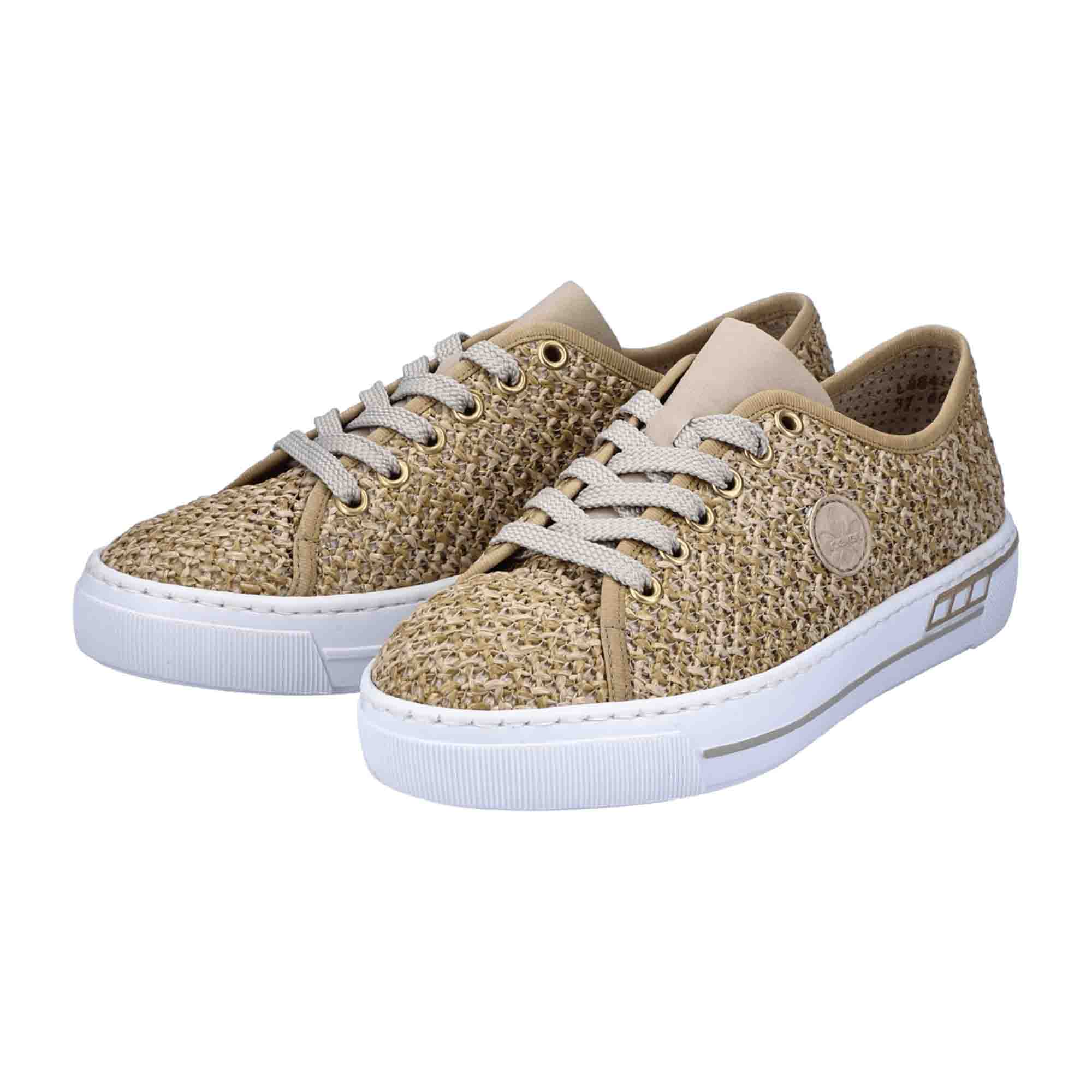 Rieker FSK Beige Women's Lace-Up Casual Shoes with Round Toe and 3.5cm Heel