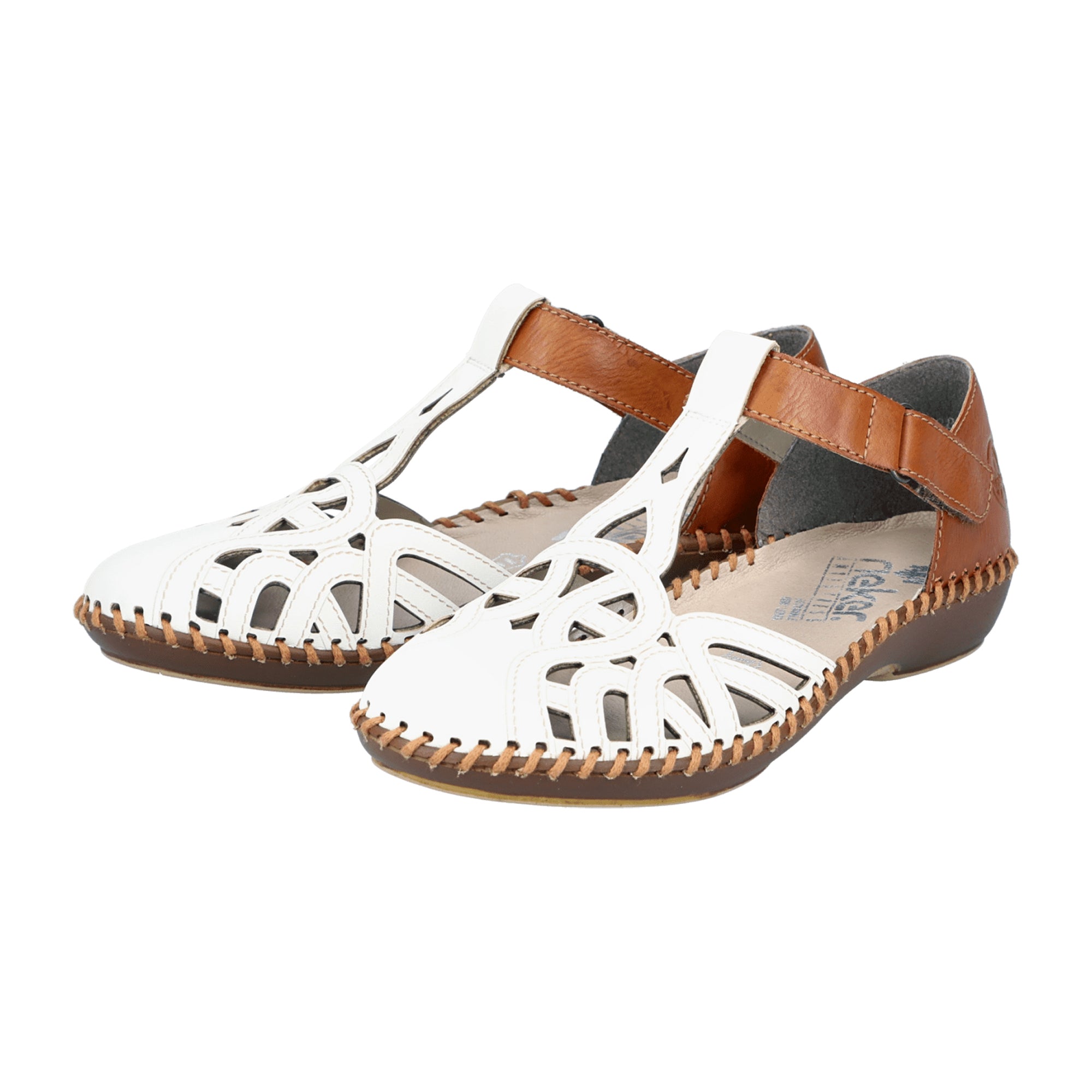 Rieker Women's White Sandals M1678-80 with Comfortable Fit and Velcro Closure