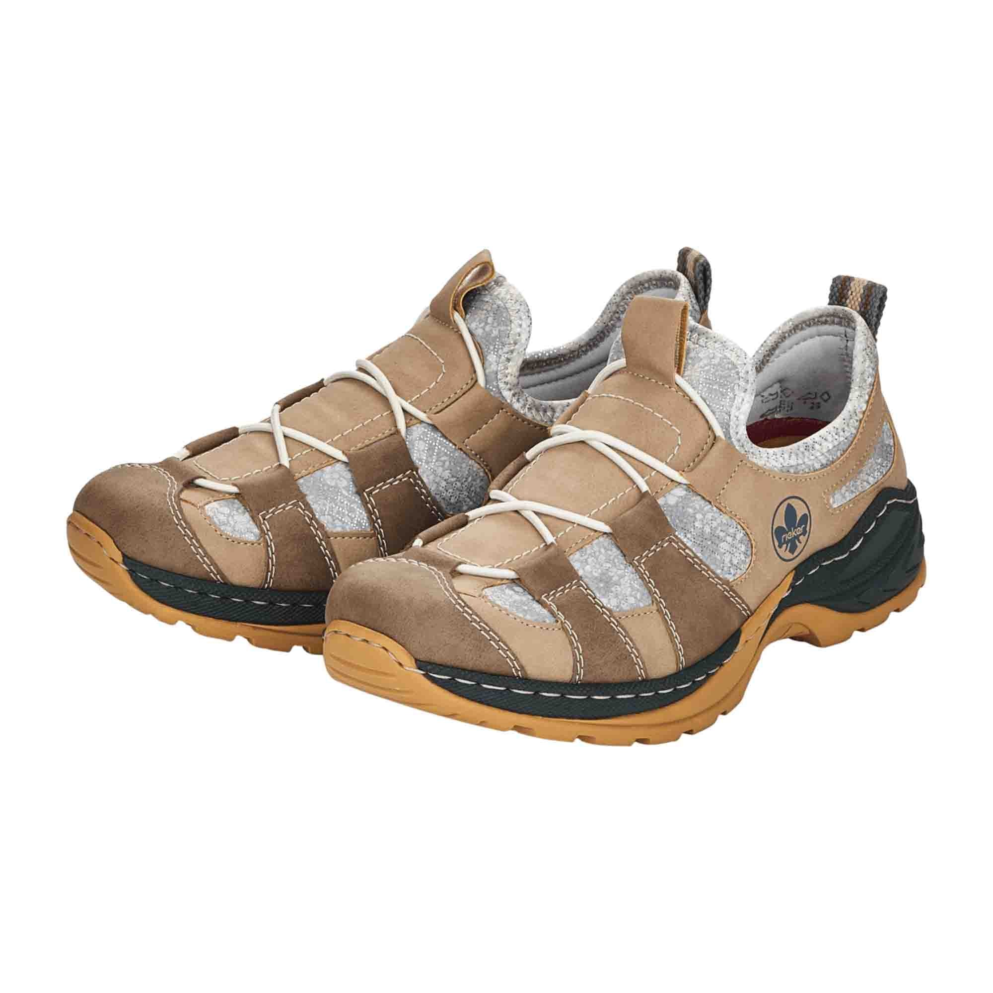Rieker Women's Beige Casual Slip-On Shoes with Elastic Fit and Memory Foam