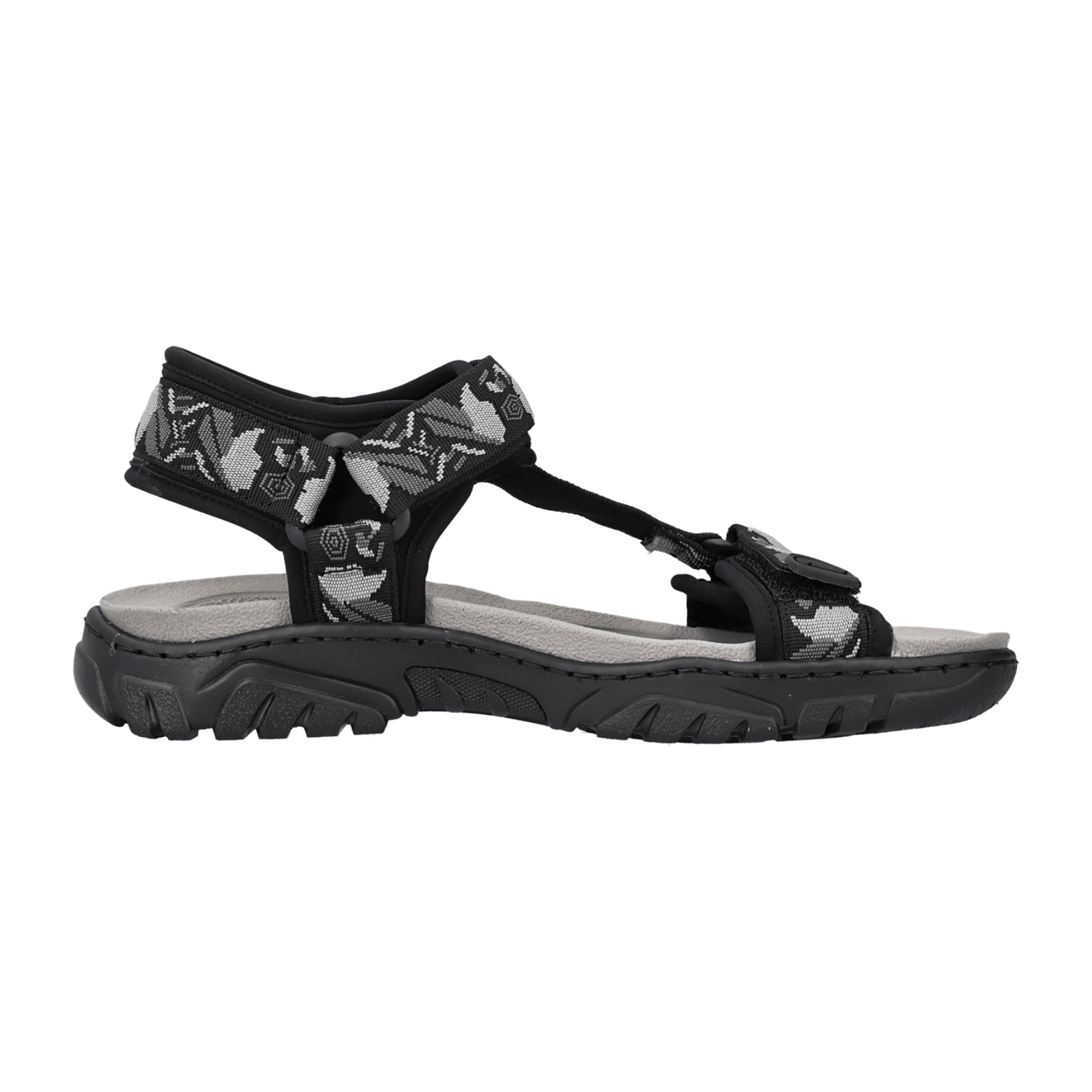 Rieker Black Sandalette with Velcro Strap for Comfort and Grip - Order Online