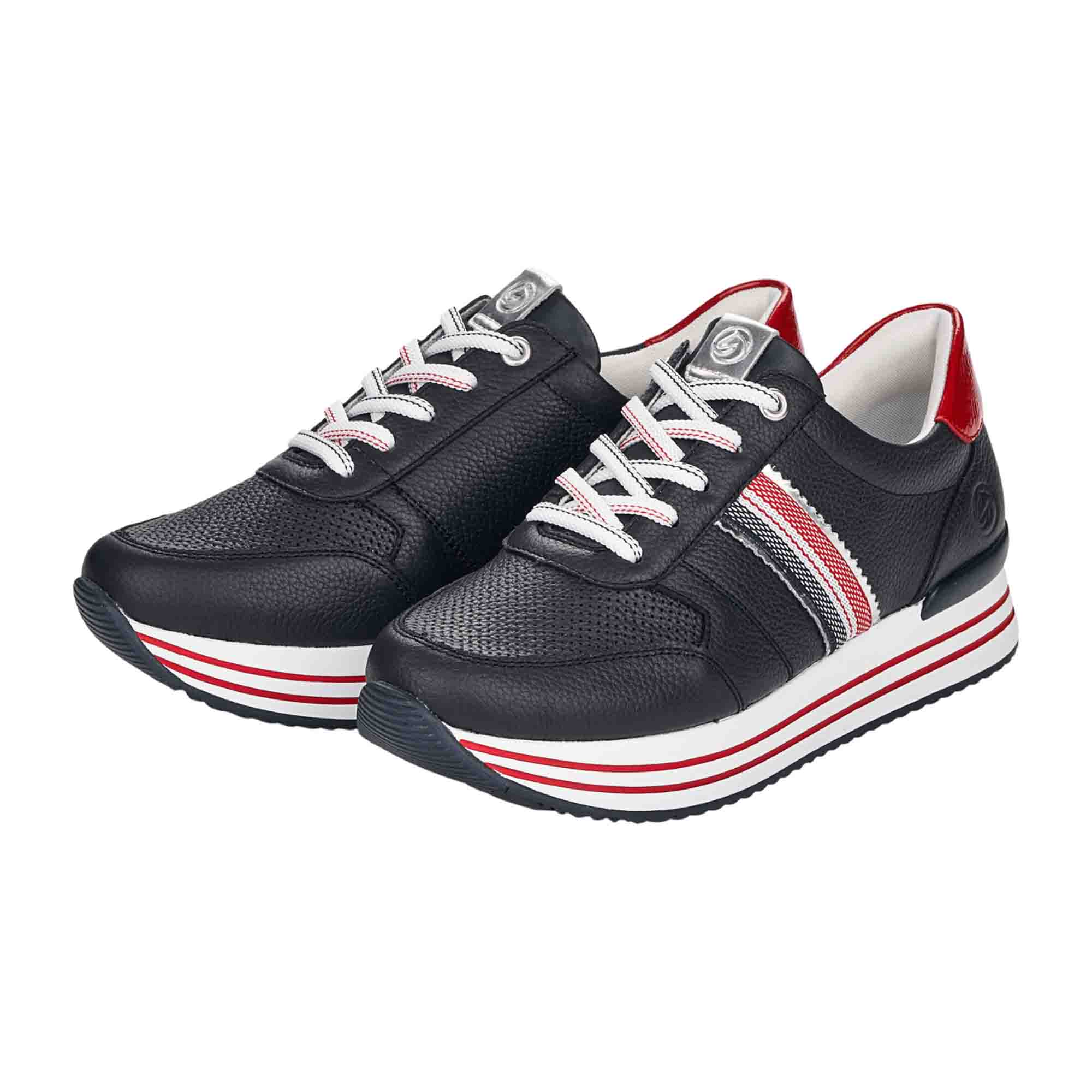 Women's Extra Wide Blue Leather Comfort Lace-Up Shoes by Remonte