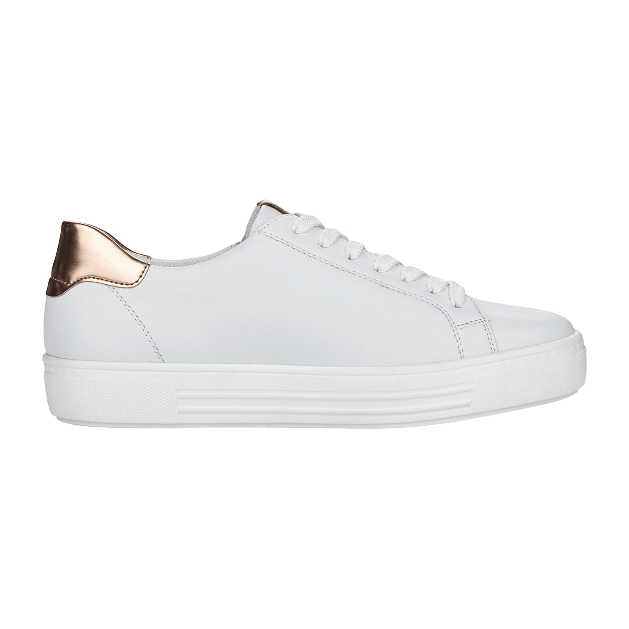 Remonte White Leather Sneakers for Women with Zipper and Laces