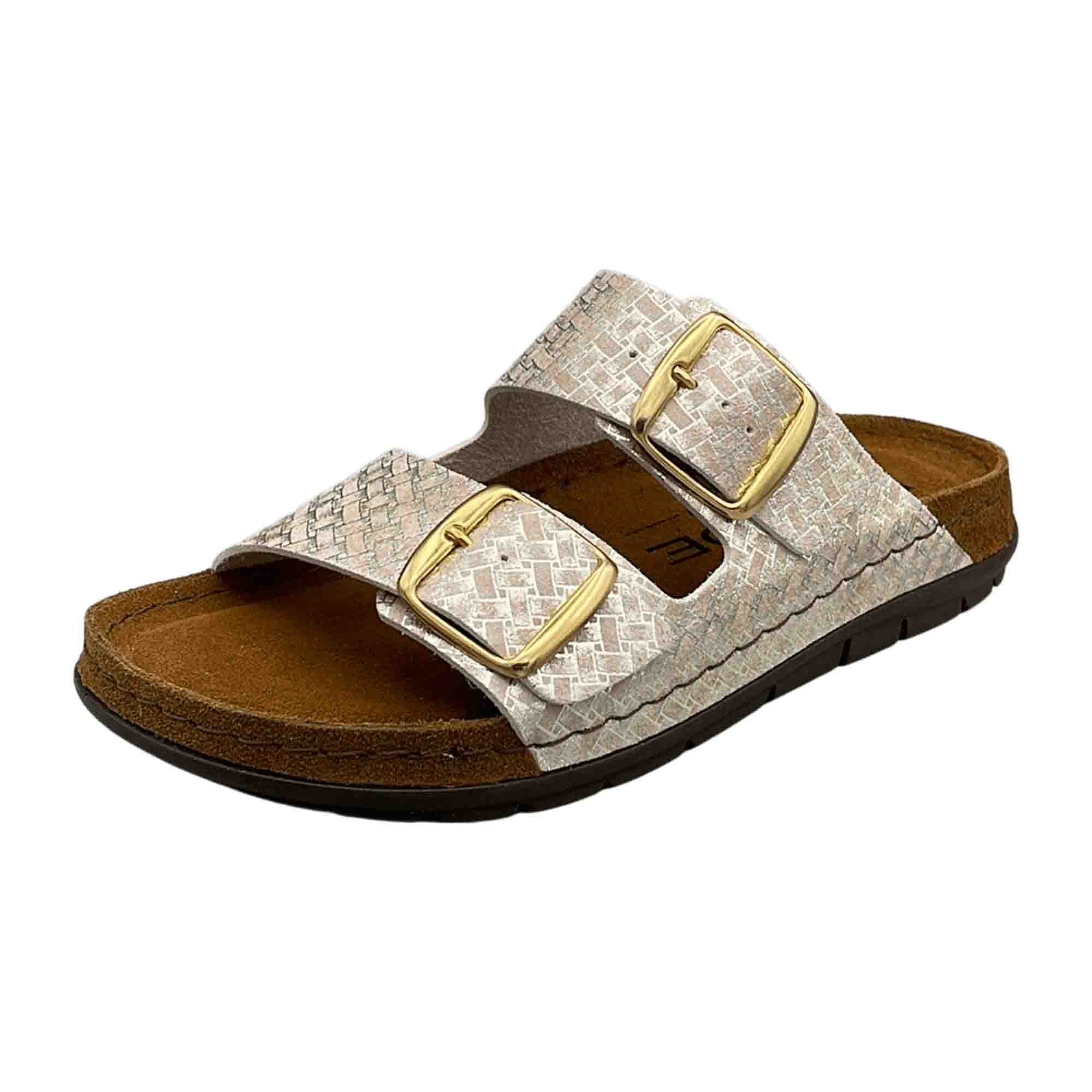Rohde Women's Gold Leather Sandals with Wedge Heel and Buckle Closure