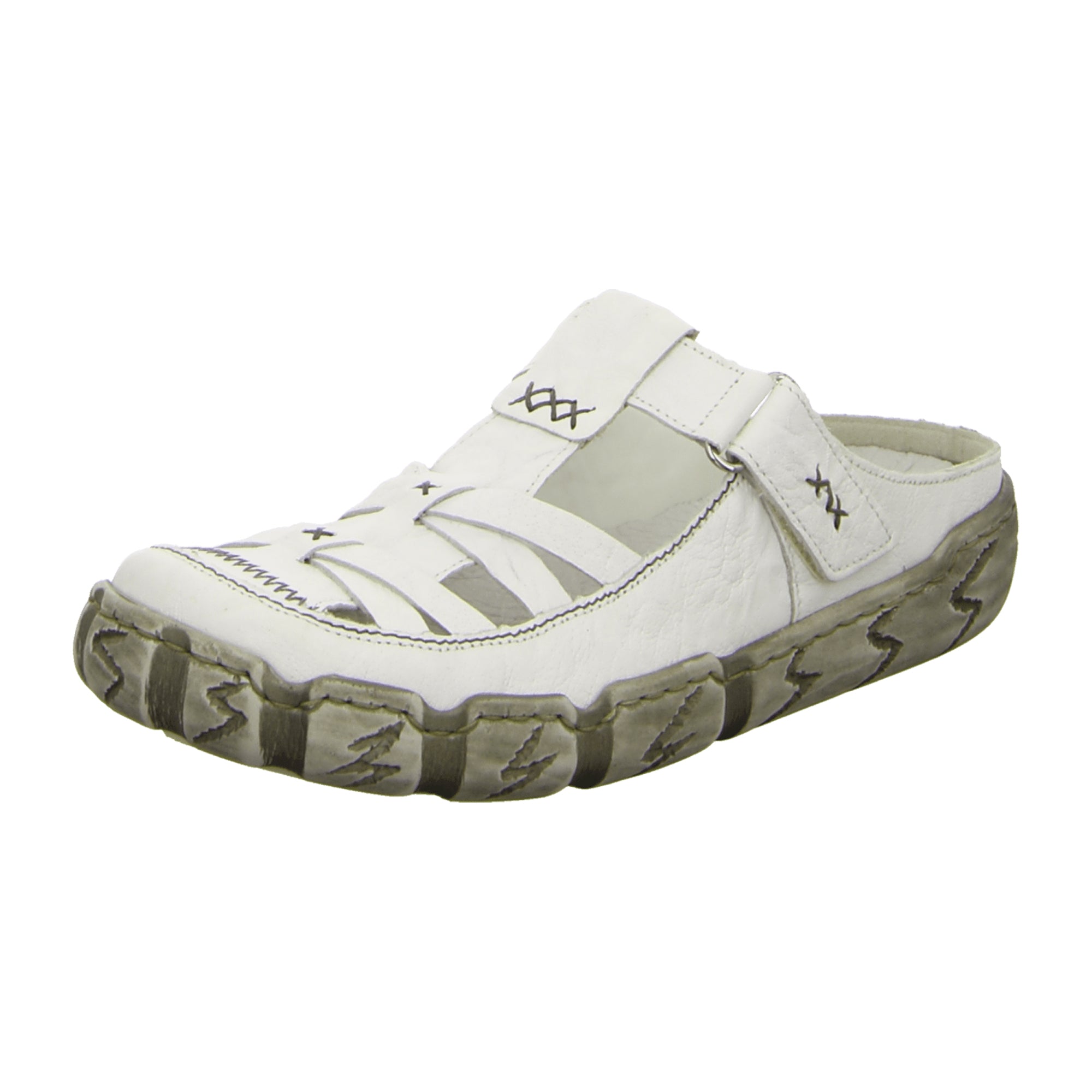 Rieker Women's White Leather Clogs with Velcro Closure and Cushioned Sole