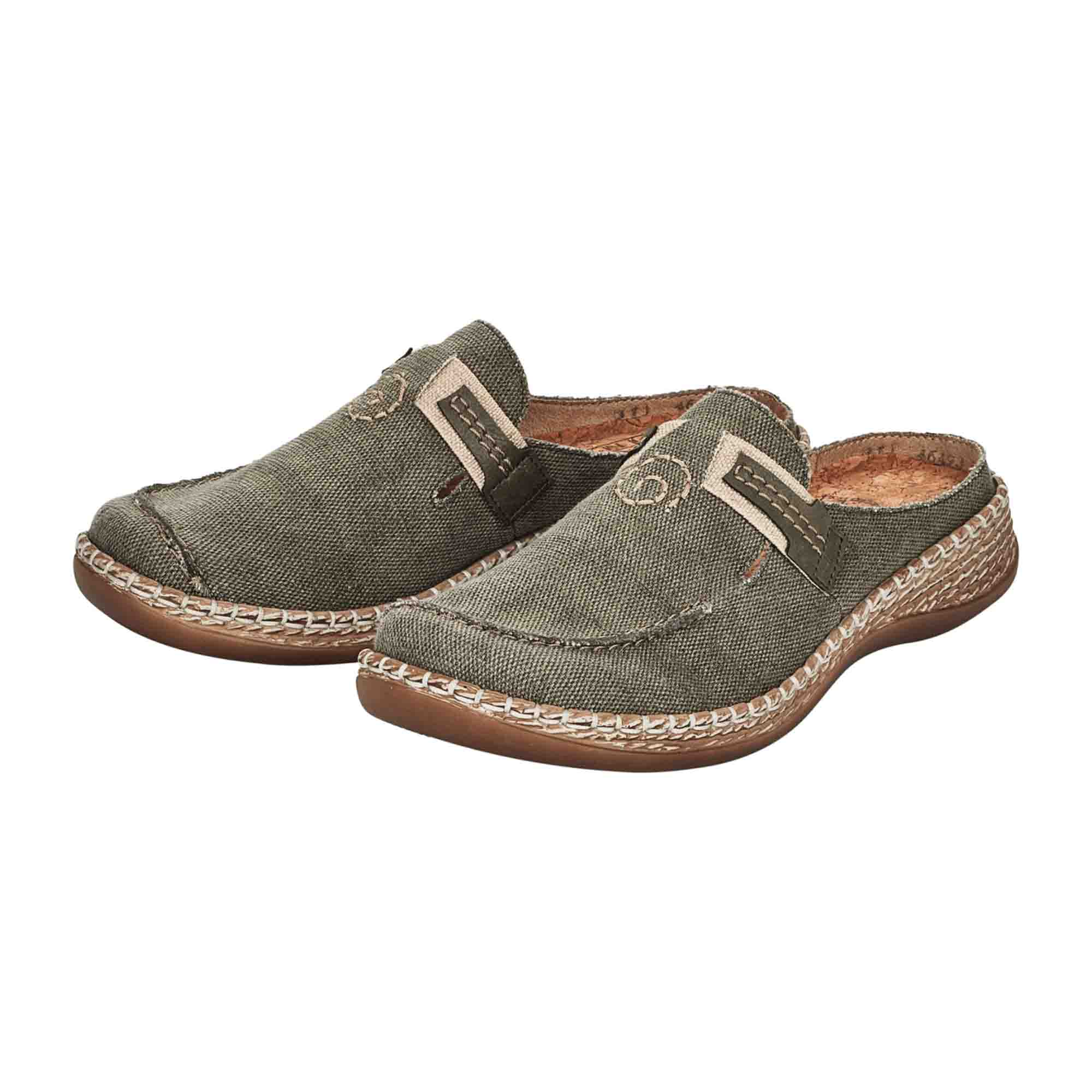 Rieker Women's Comfortable Green Slip-On Wedge Sandals Spring/Summer Linen - Bartel-Shop
