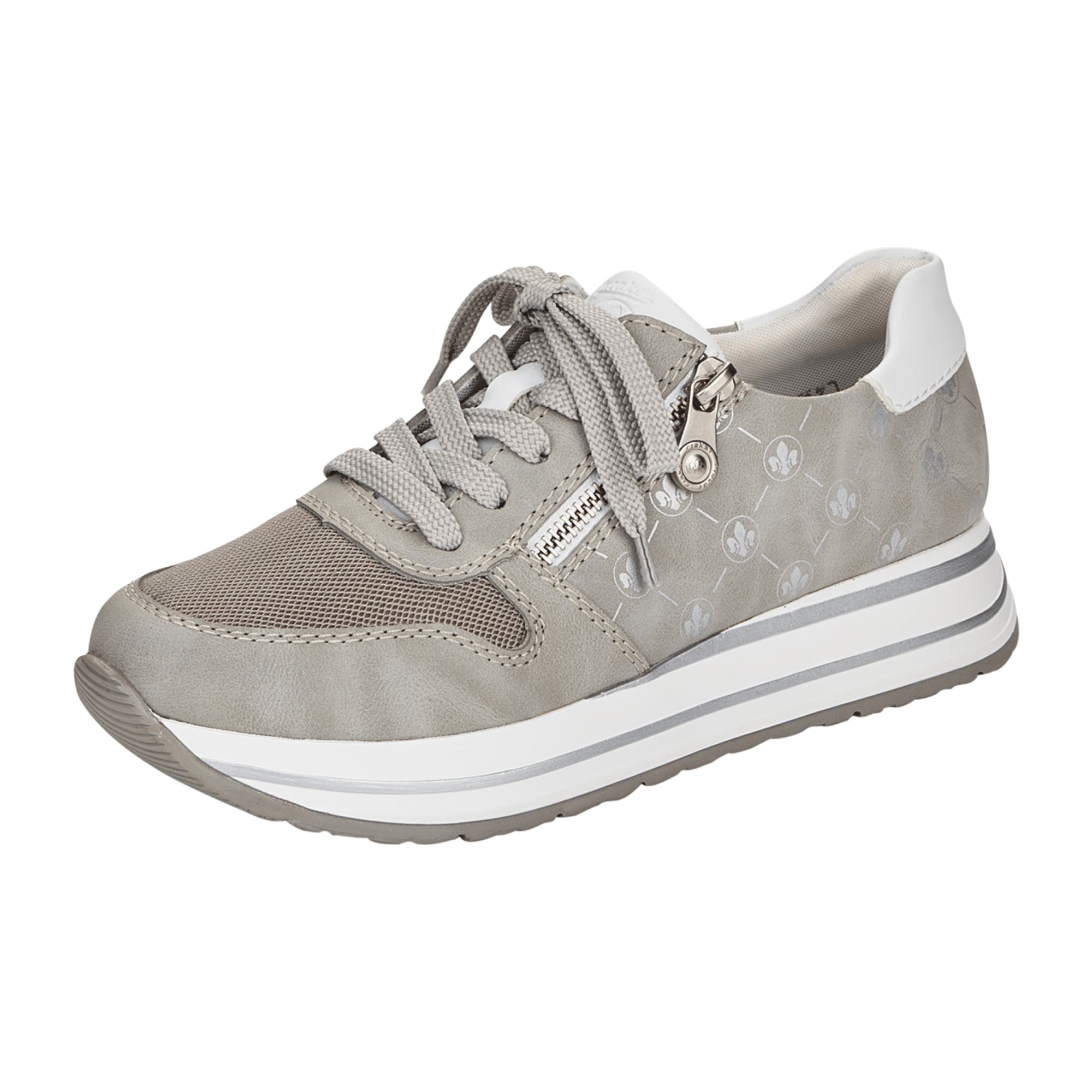 Rieker Comfortable Gray Lace-Up Shoes for Women with Removable Insole