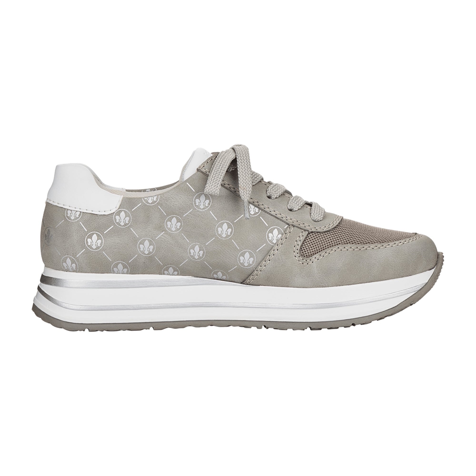 Rieker Comfortable Gray Lace-Up Shoes for Women with Removable Insole