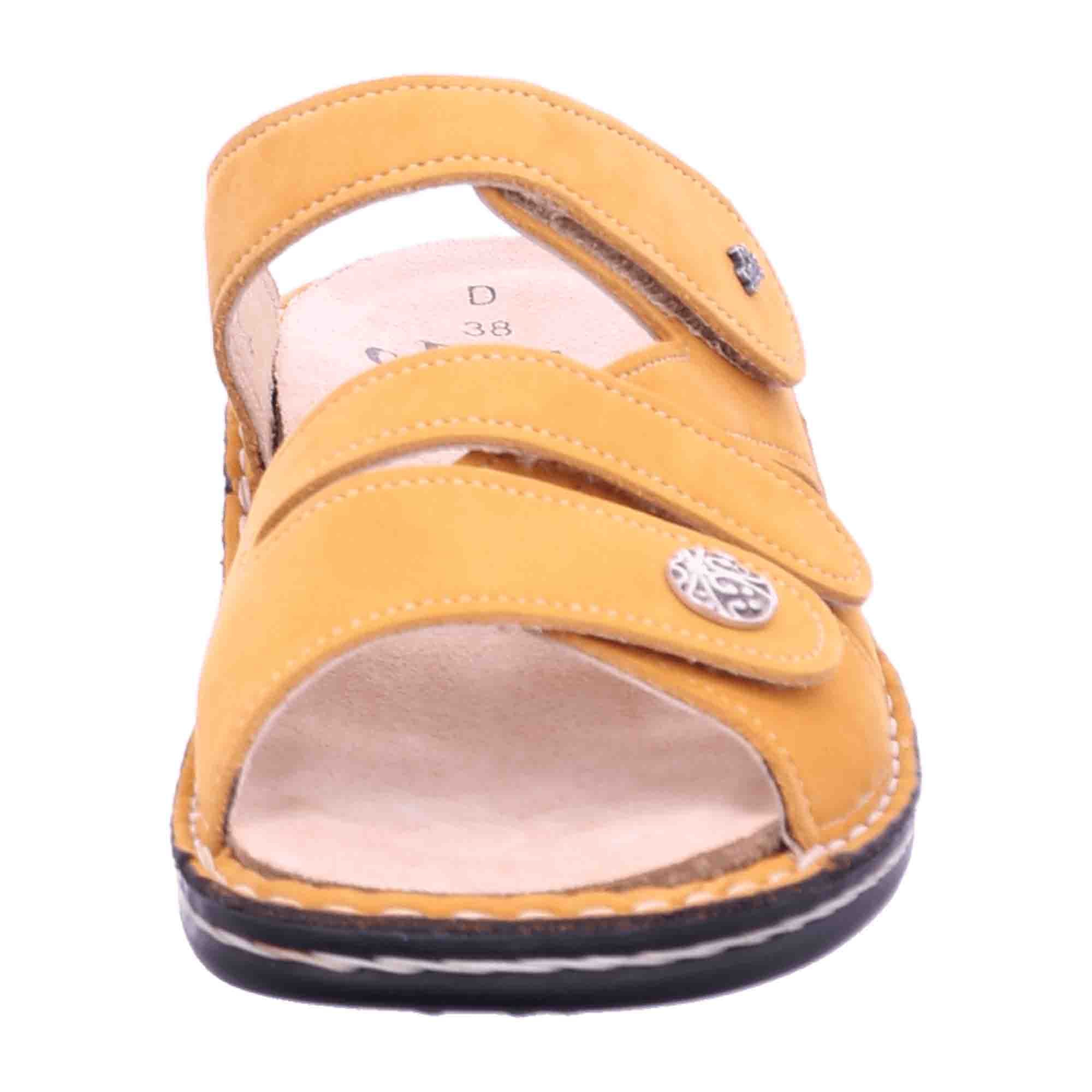 Finn Comfort Ventura-Soft Women's Slide Sandals - Soft Nubuck Leather in Sun Orange with Orthopedic Support