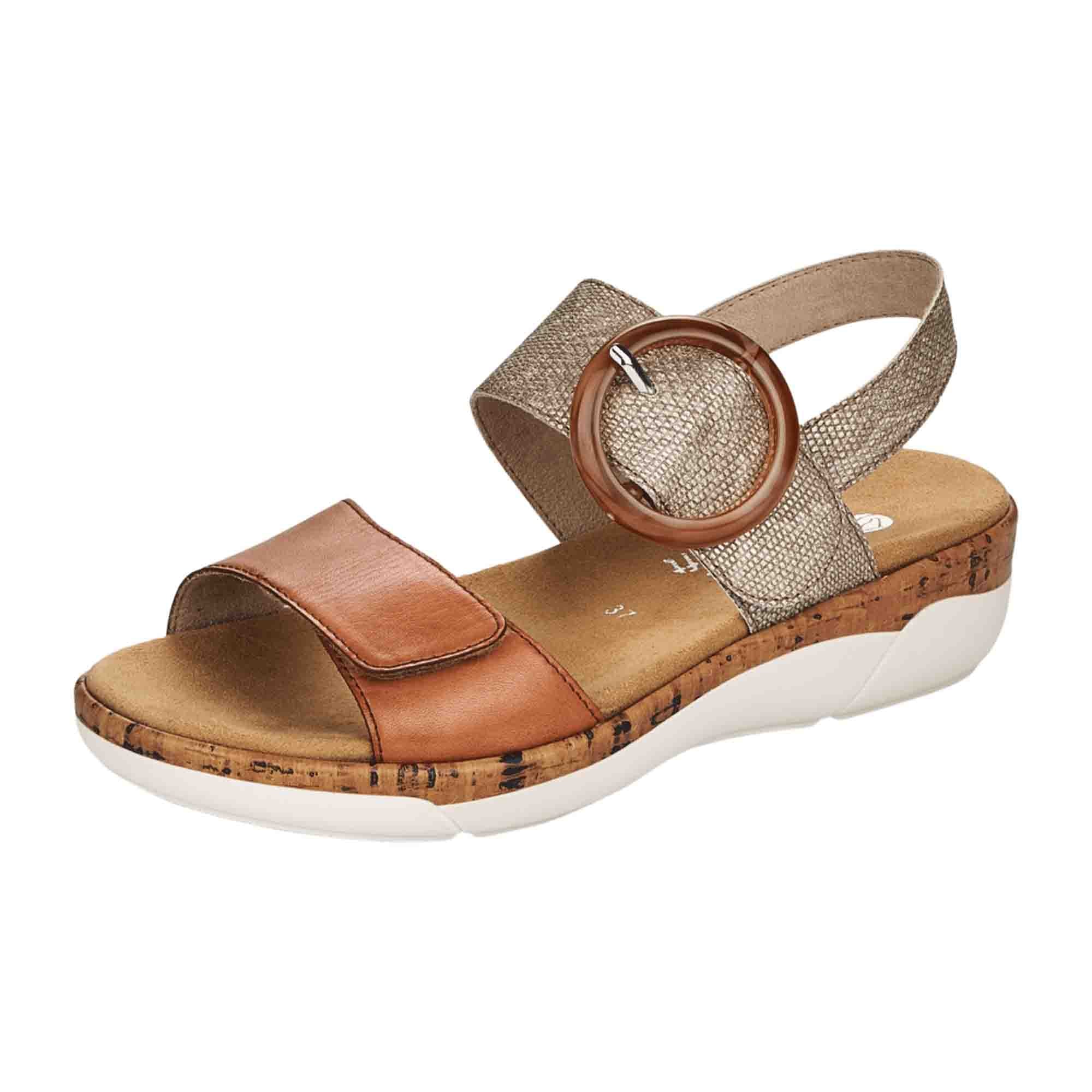 Remonte Beige Leather Sandals for Women with Velcro Strap and Comfy Sole