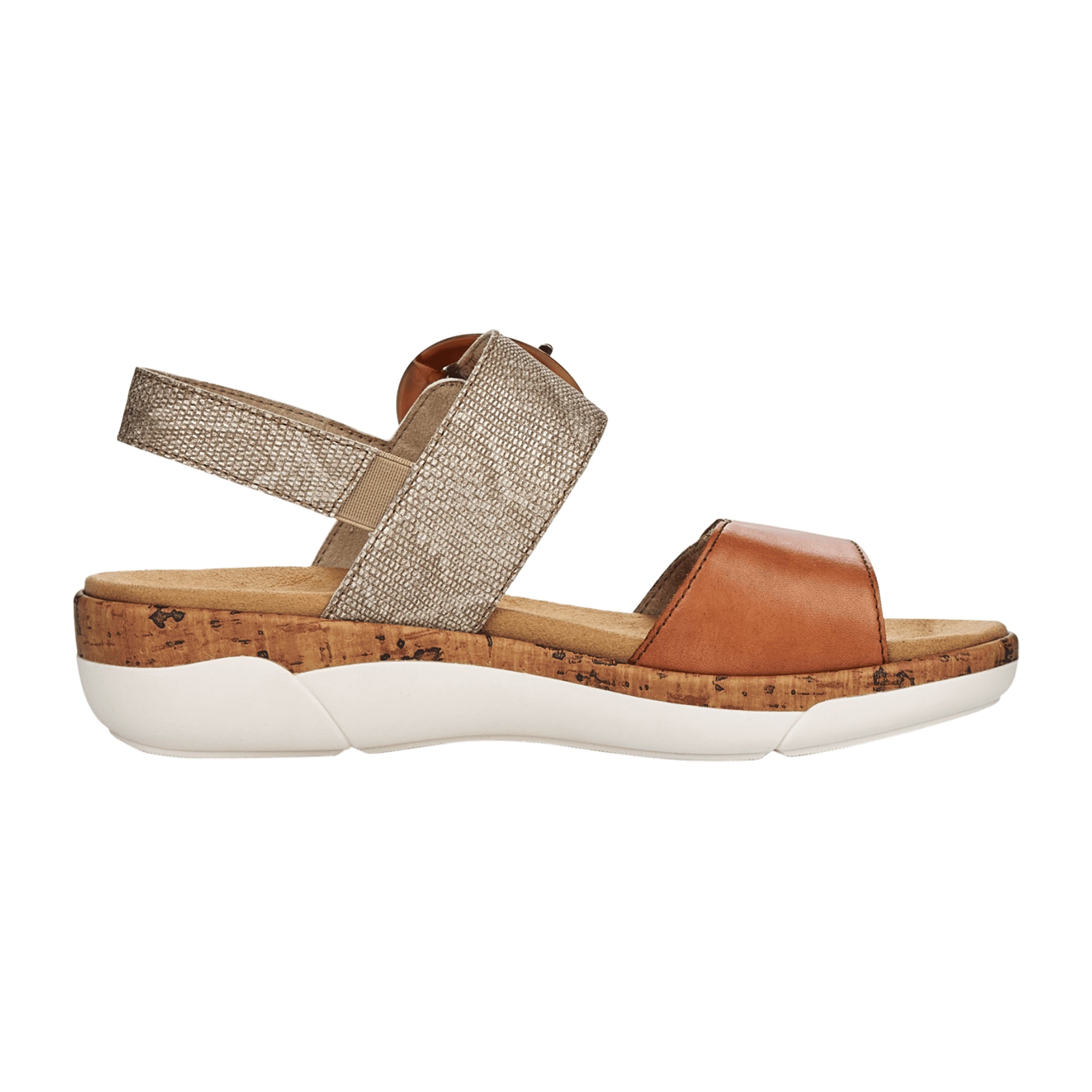 Remonte Beige Leather Sandals for Women with Velcro Strap and Comfy Sole