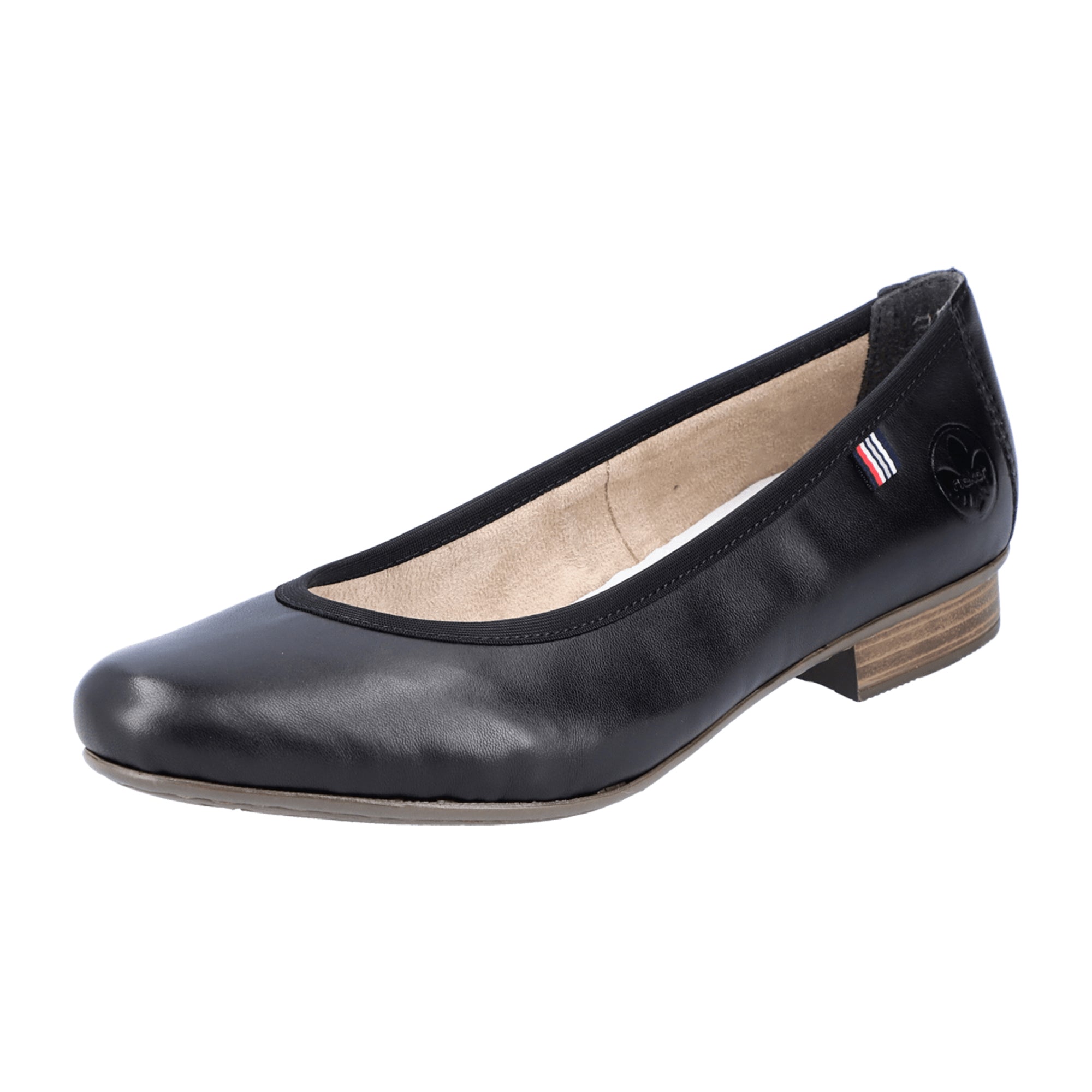 Rieker Women's Comfortable Black Leather Slip-On Pumps with Block Heel - Bartel-Shop